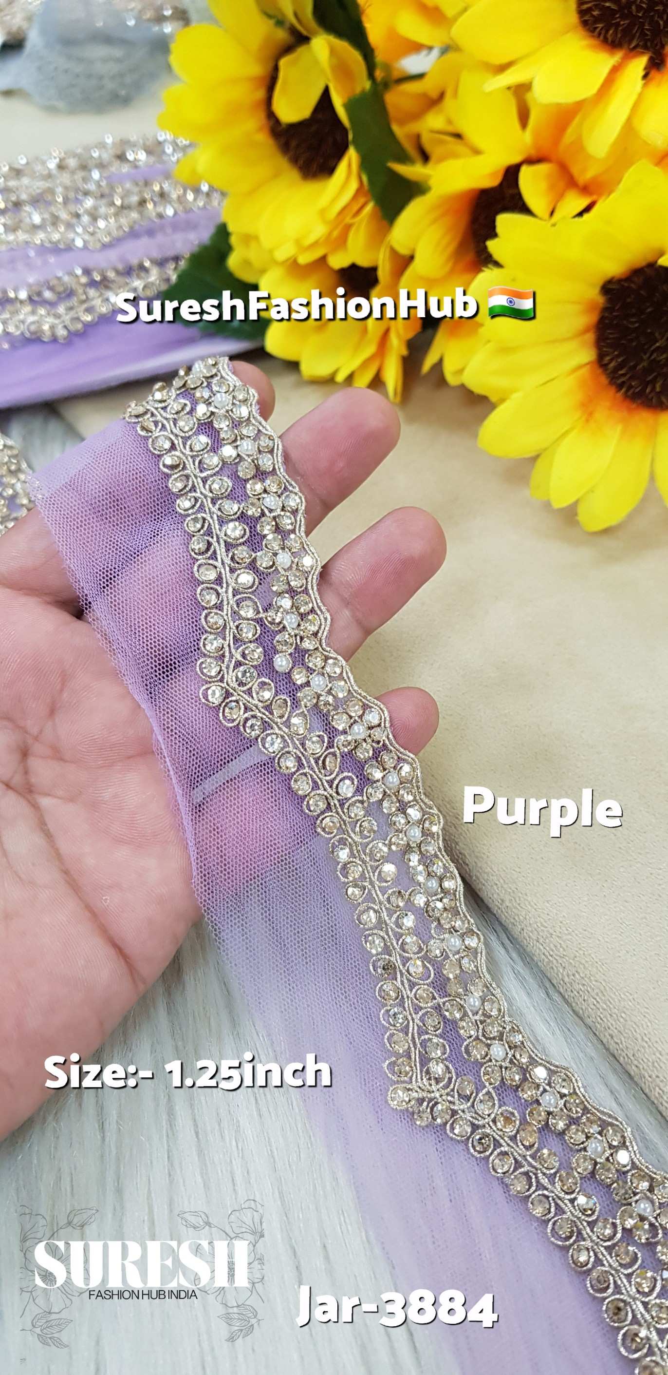 Purple Bloom Pearl Scallop Lace