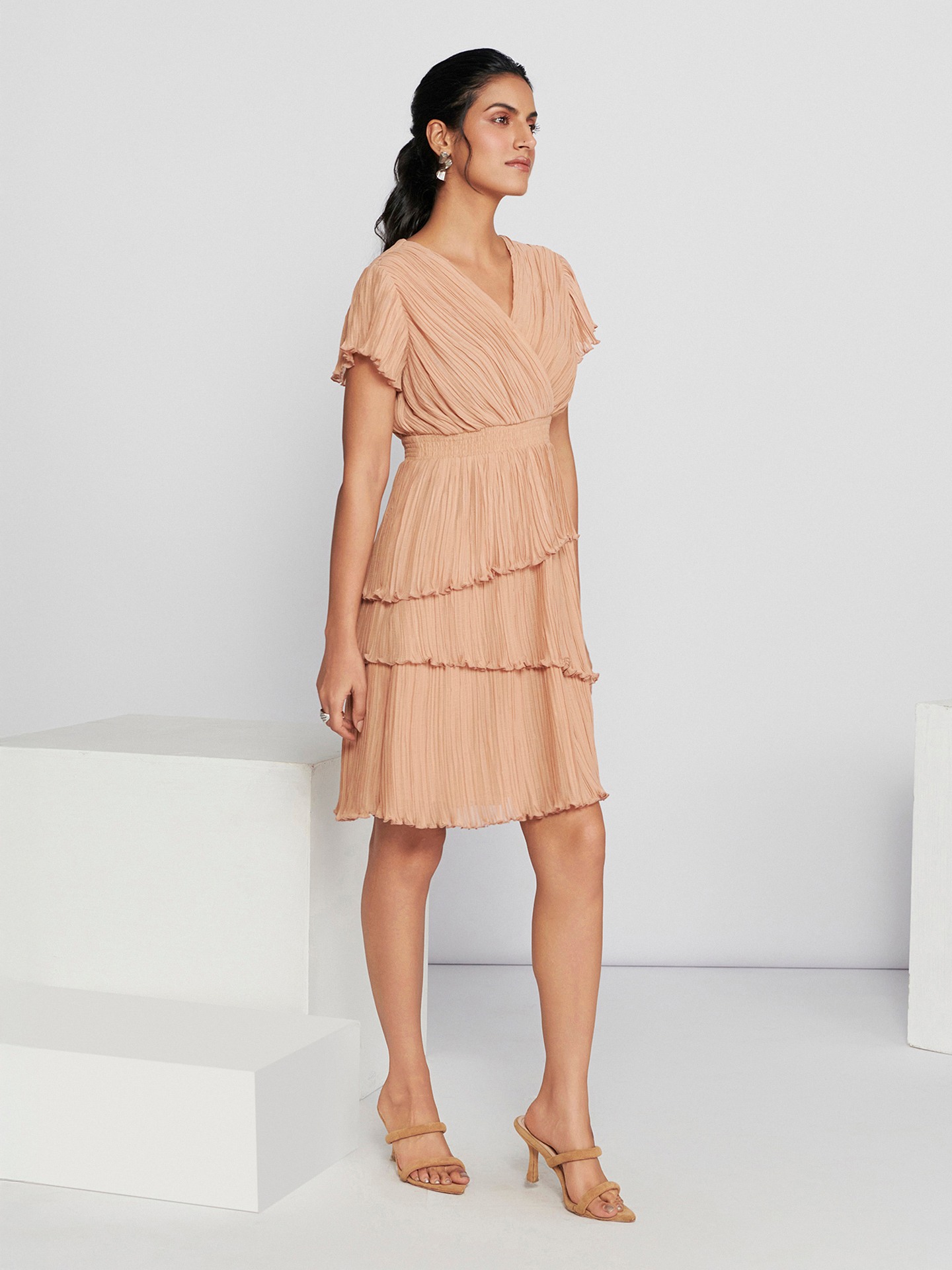 Peach Fashion Flair Short Dress