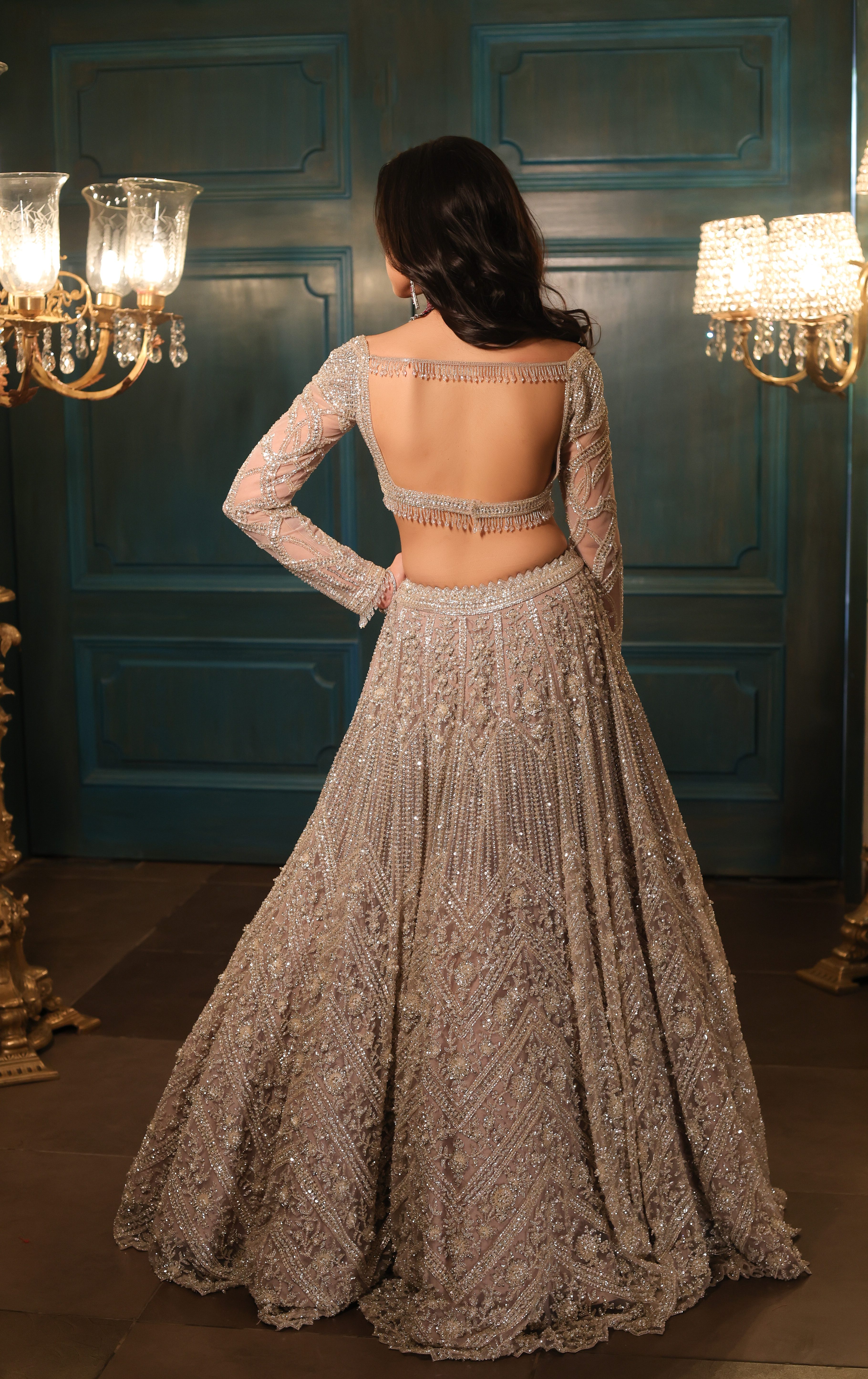 Metallic Nude Grey Lehenga set