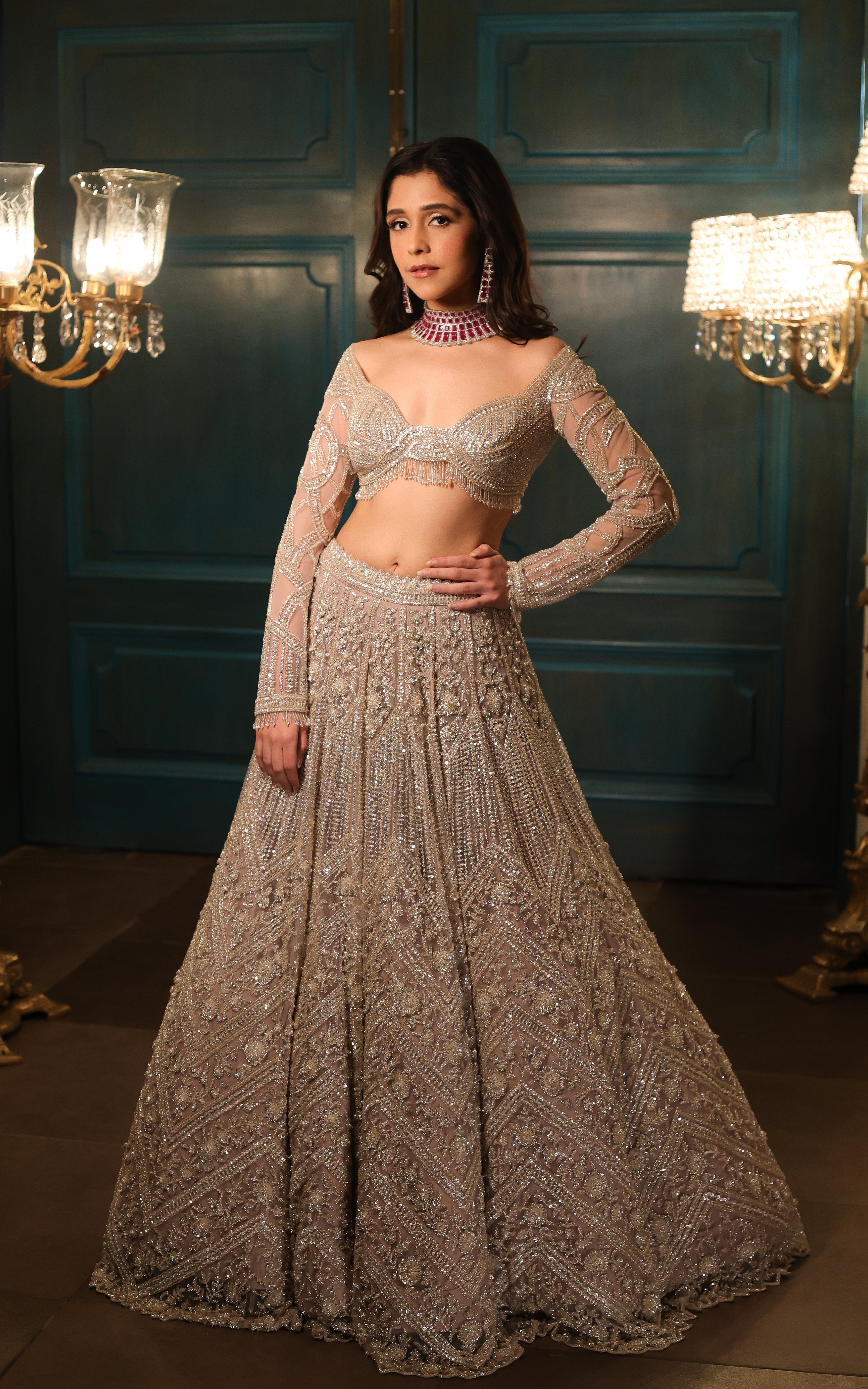 Metallic Nude Grey Lehenga set