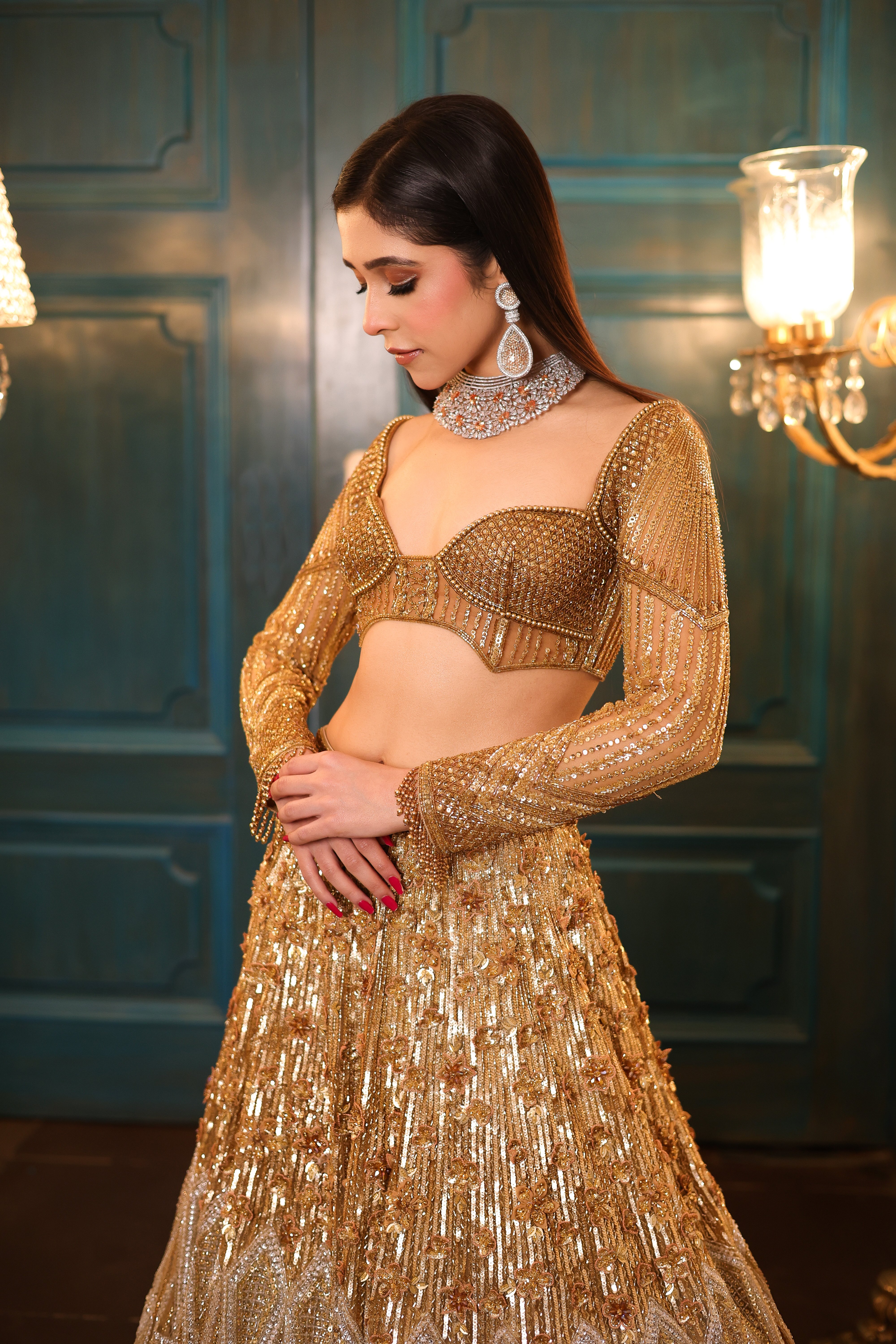 Ombre Gold & Silver Lehenga