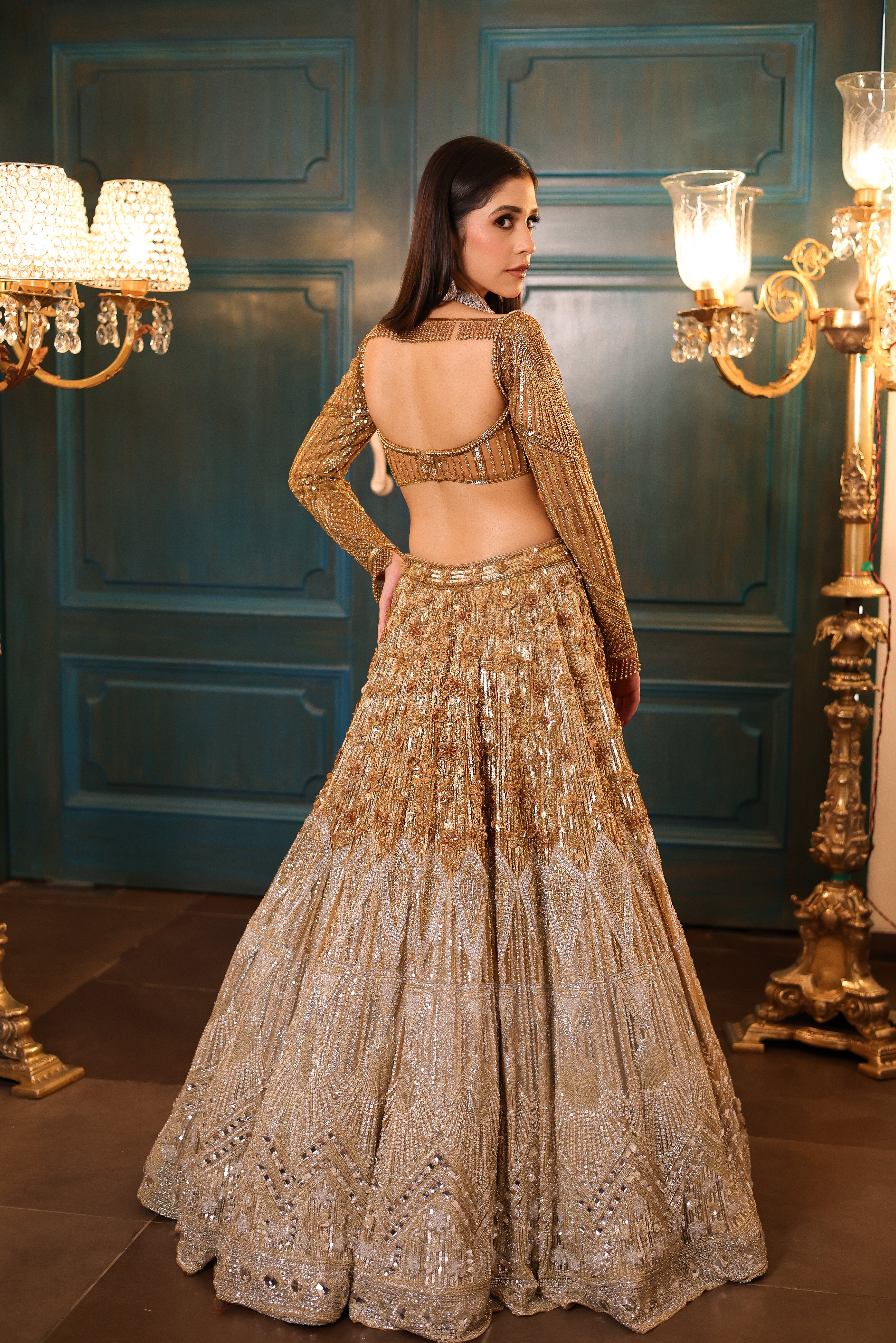 Ombre Gold & Silver Lehenga