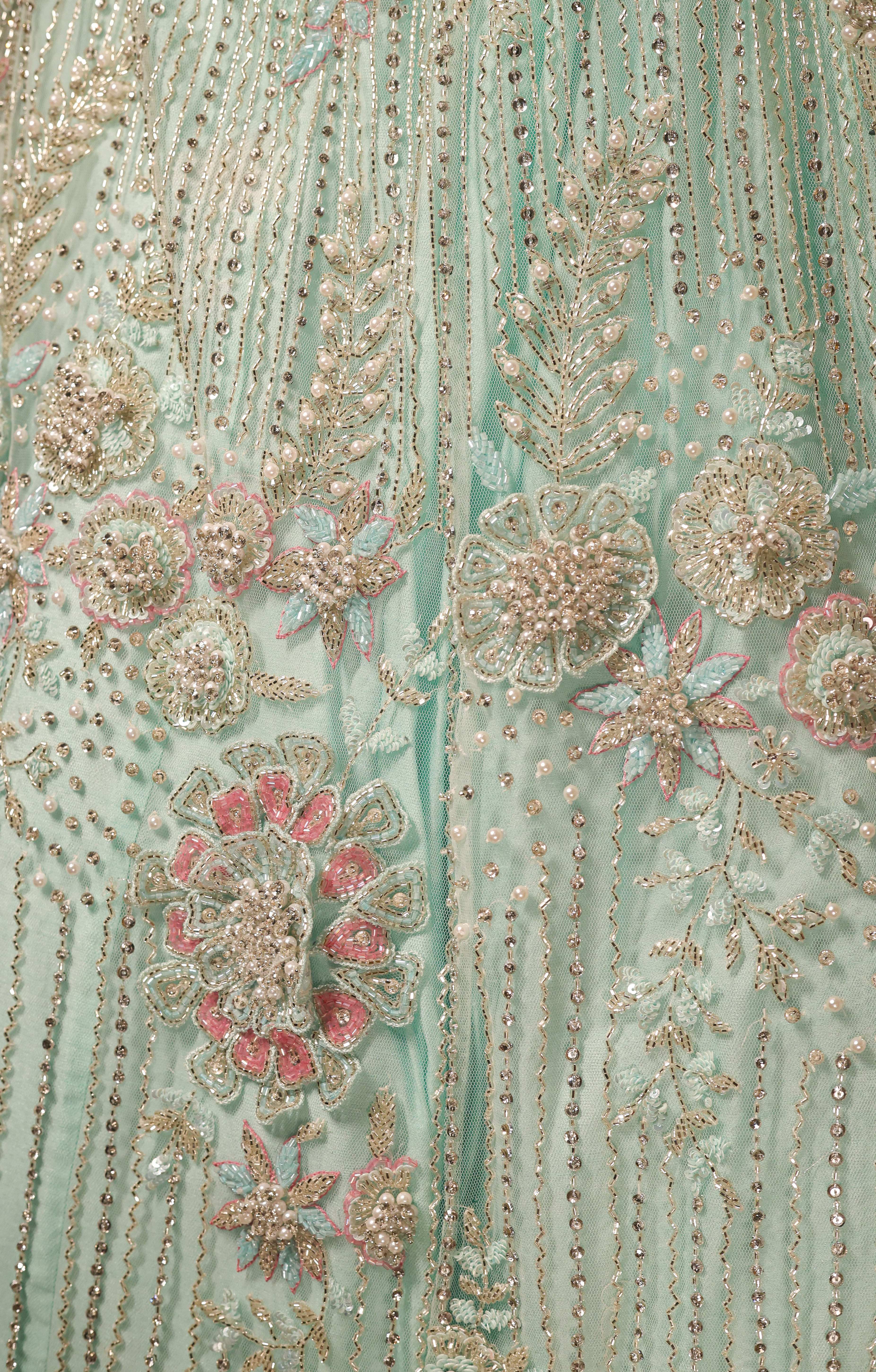 Sea Green 3D Floral Lehenga