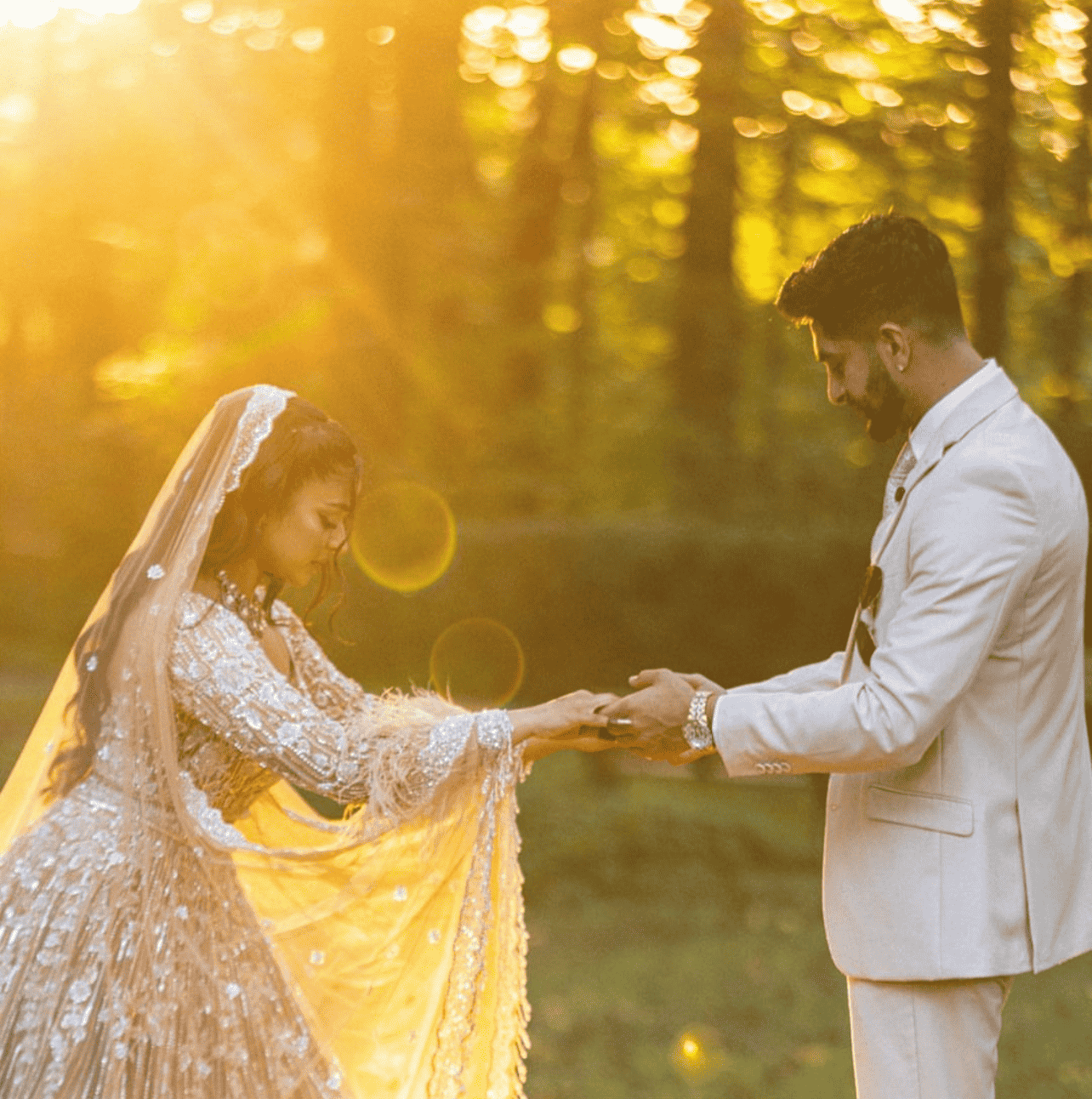Light Gold Feather Lehenga