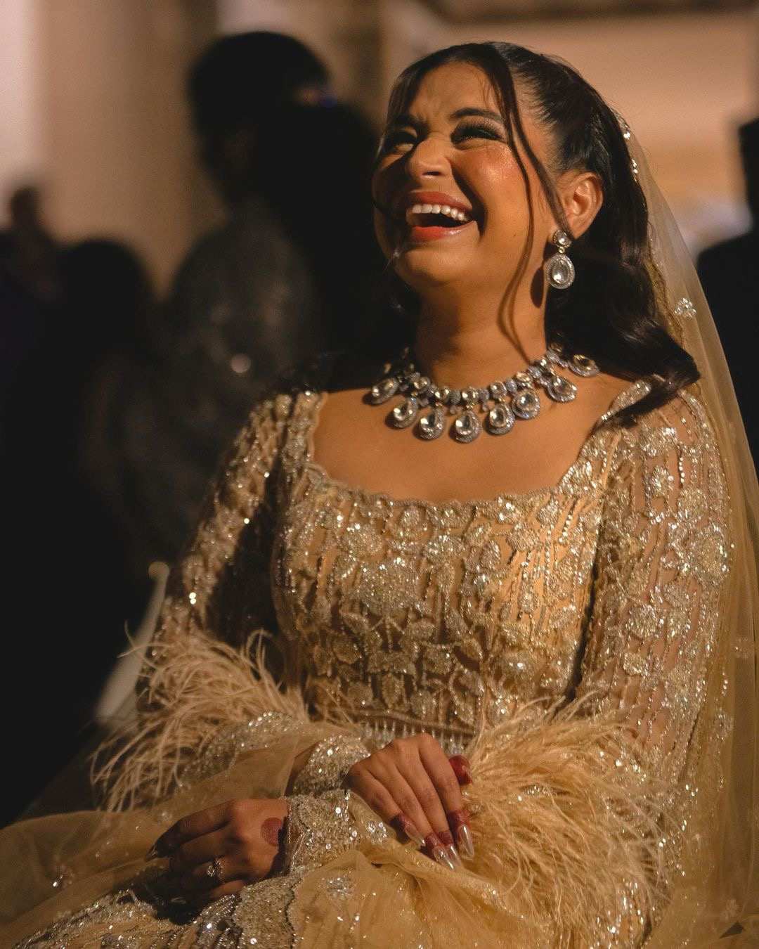Light Gold Feather Lehenga