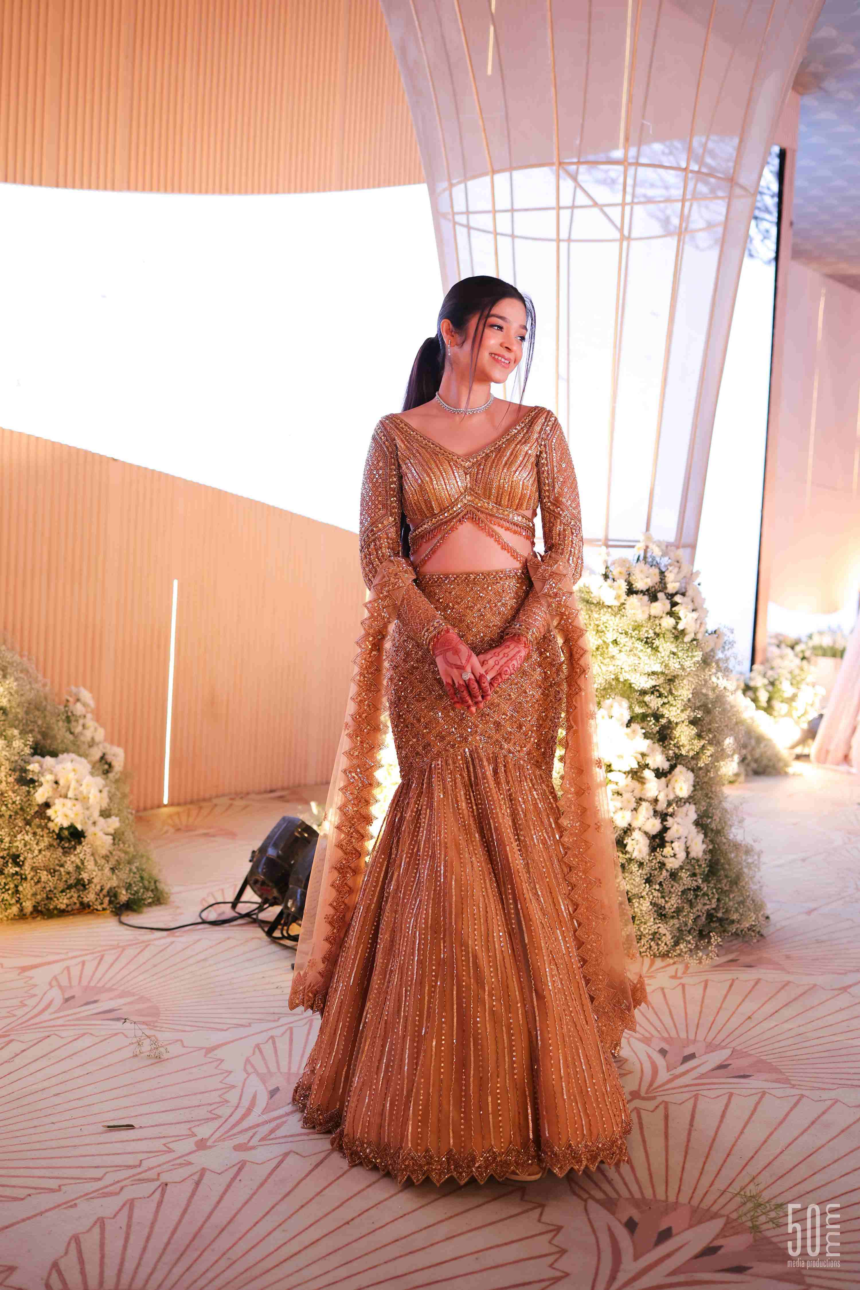 Zeal Dark Gold Fishcut Lehenga