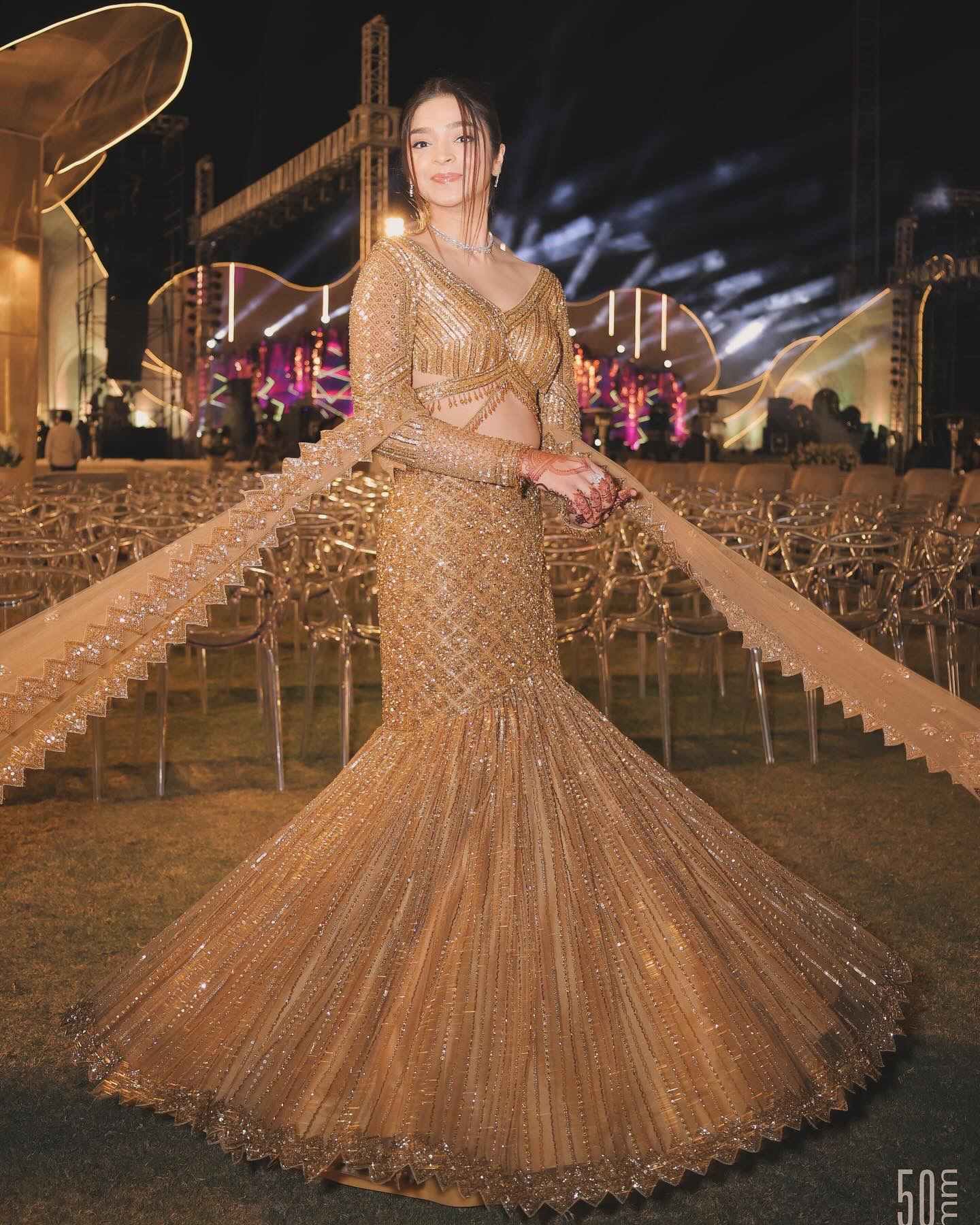 Zeal Dark Gold Fishcut Lehenga