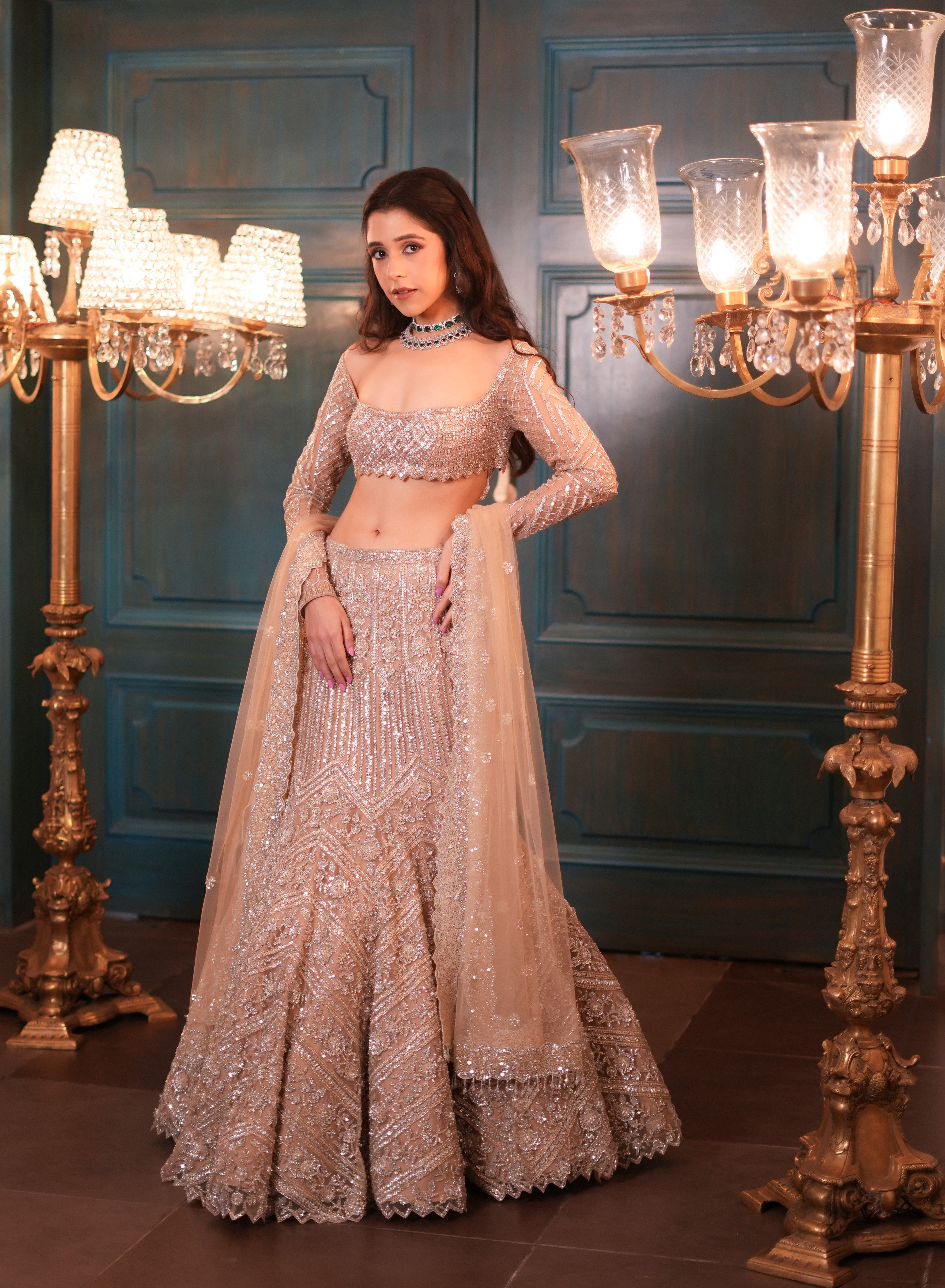 Ophelia Champagne Gold Fishcut Lehenga
