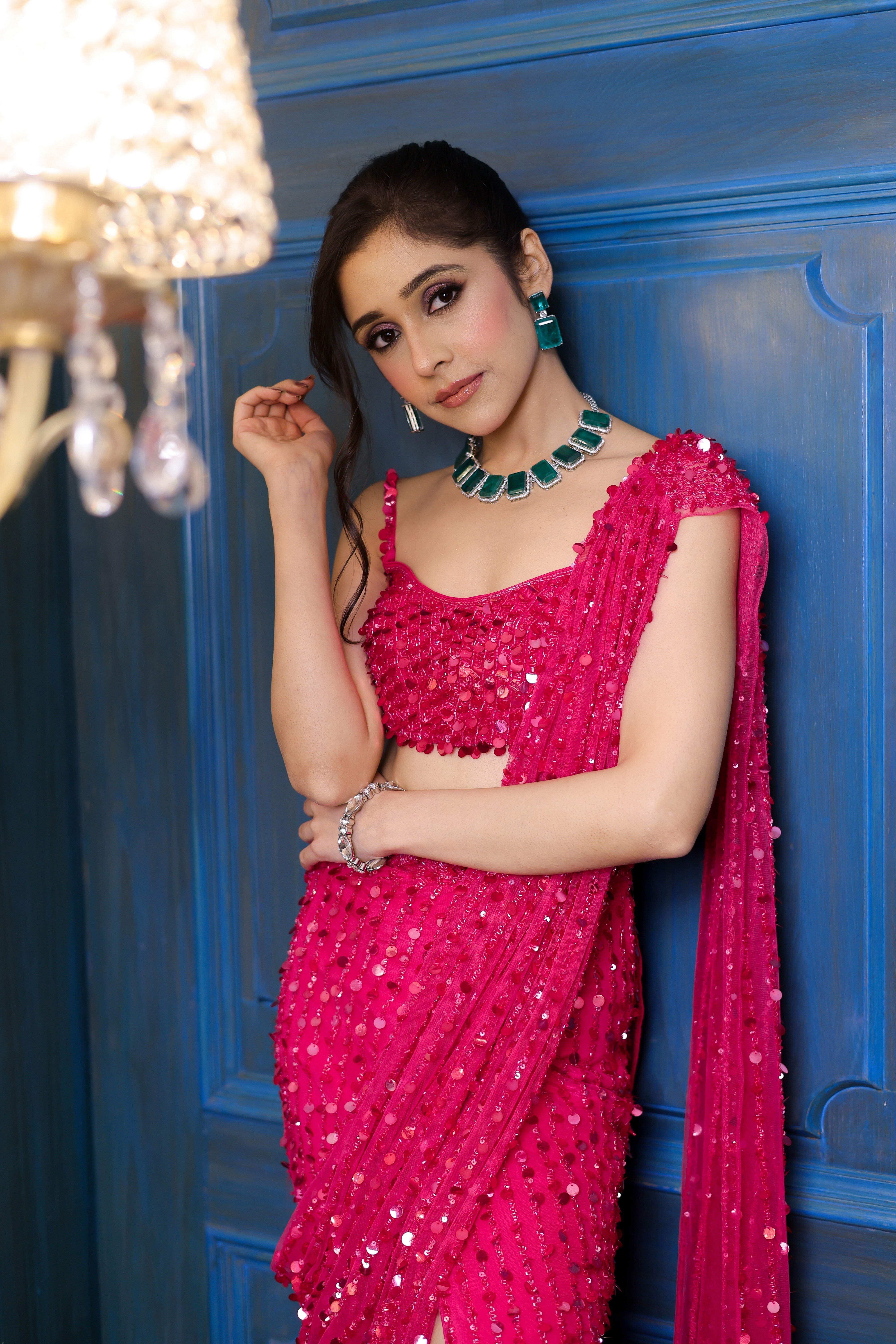 Hot Pink Sequin Saree