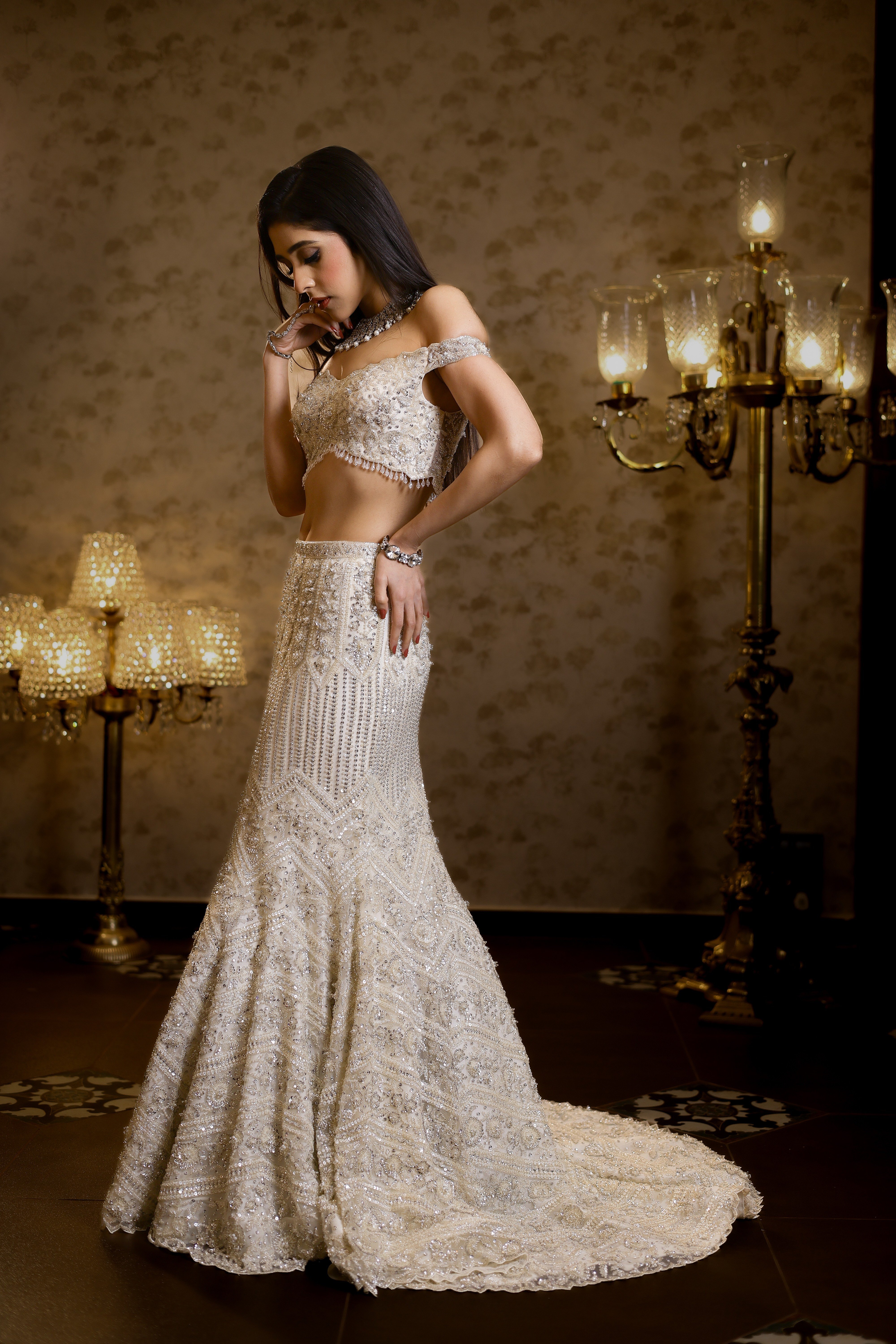 Rena Ivory Fishcut Lehenga