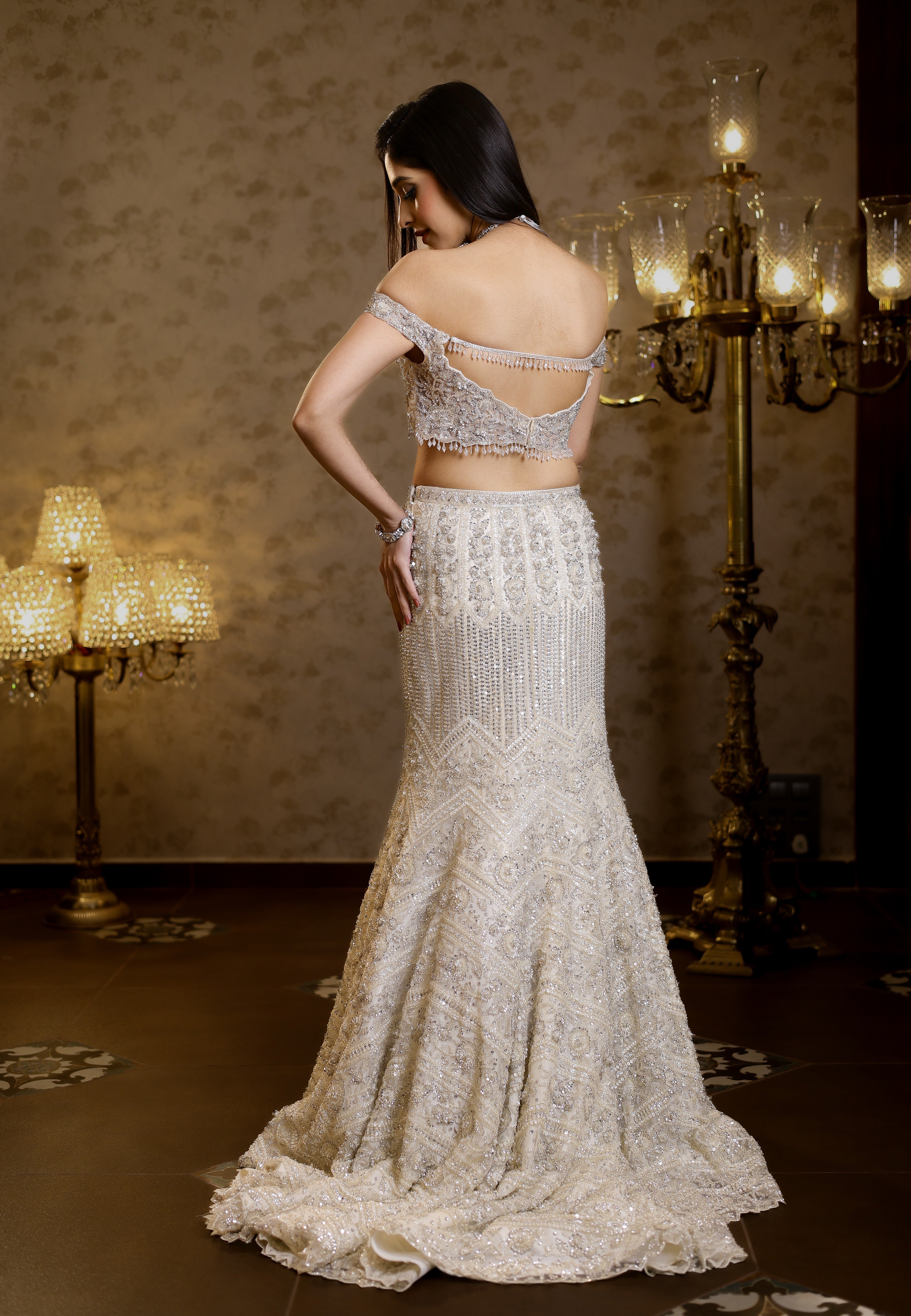 Rena Ivory Fishcut Lehenga
