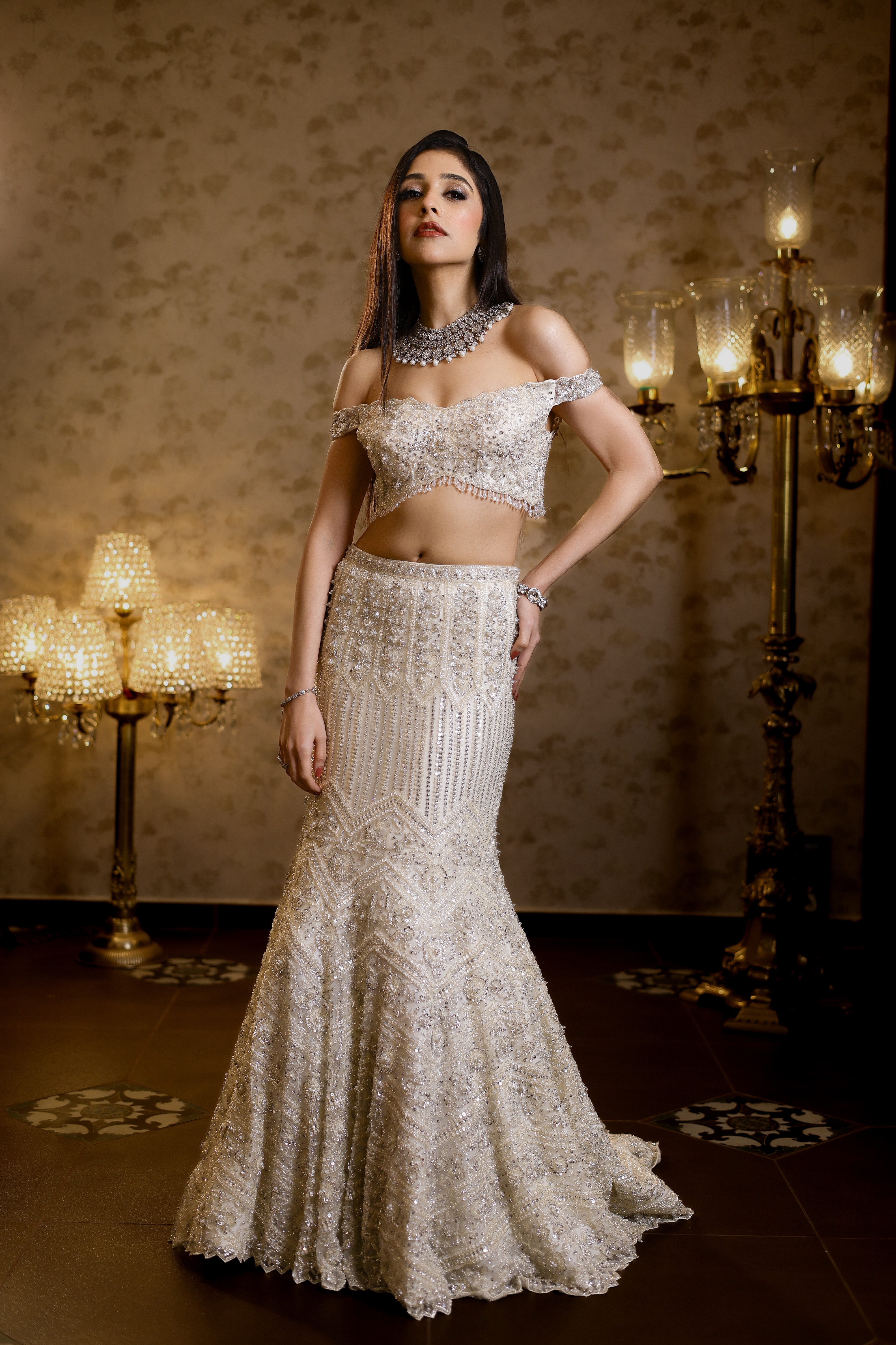 Rena Ivory Fishcut Lehenga