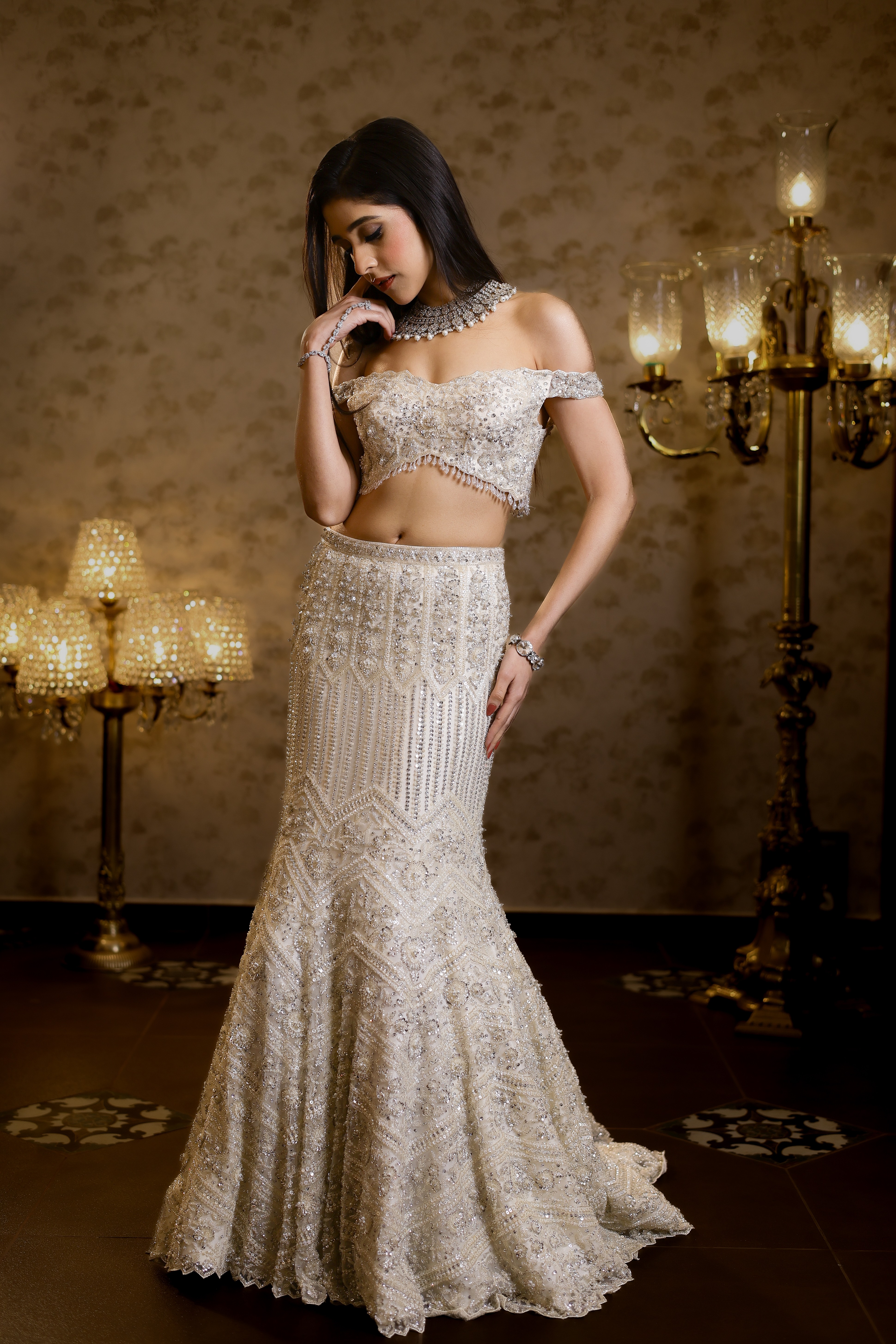 Rena Ivory Fishcut Lehenga