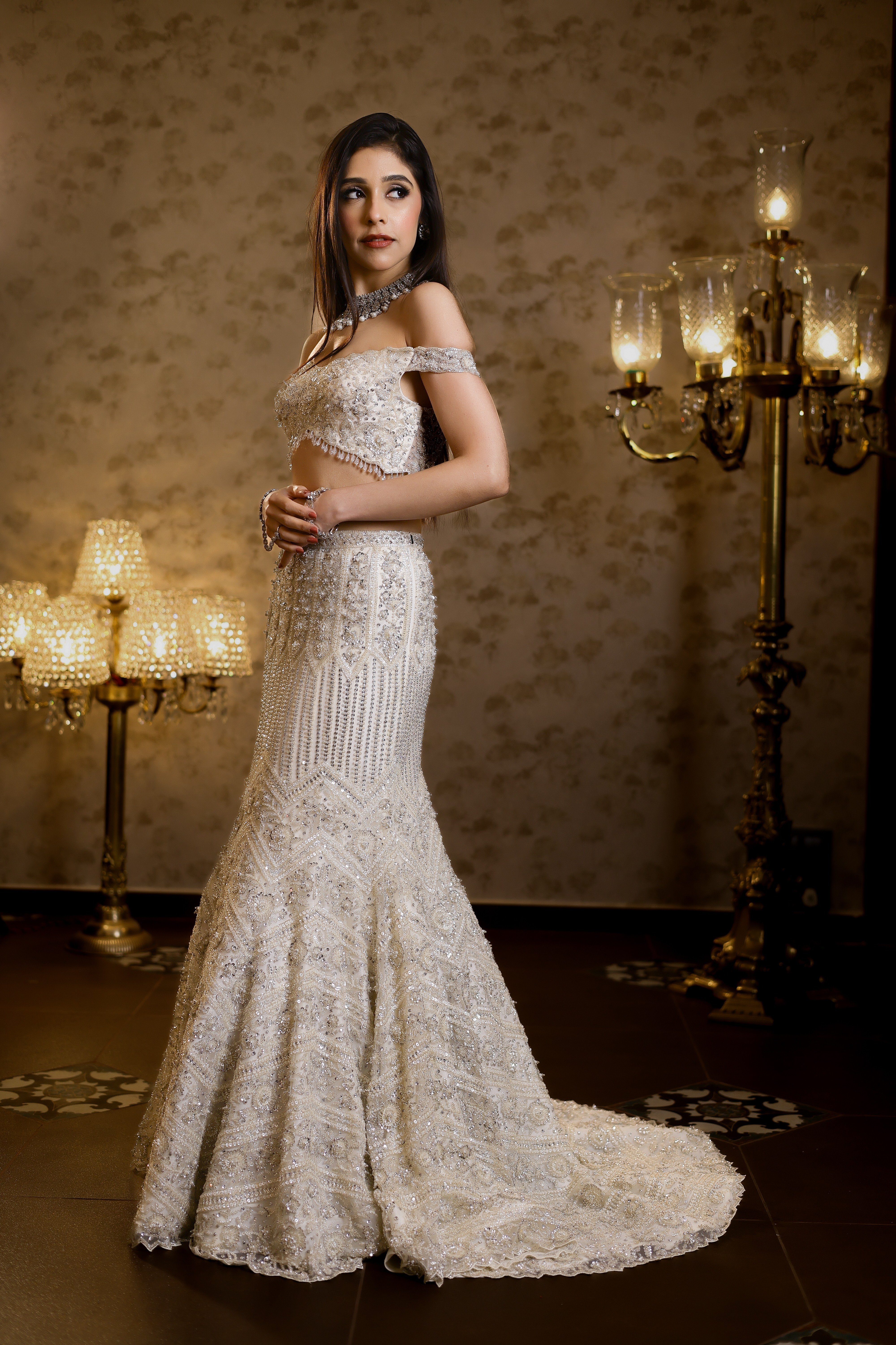 Rena Ivory Fishcut Lehenga