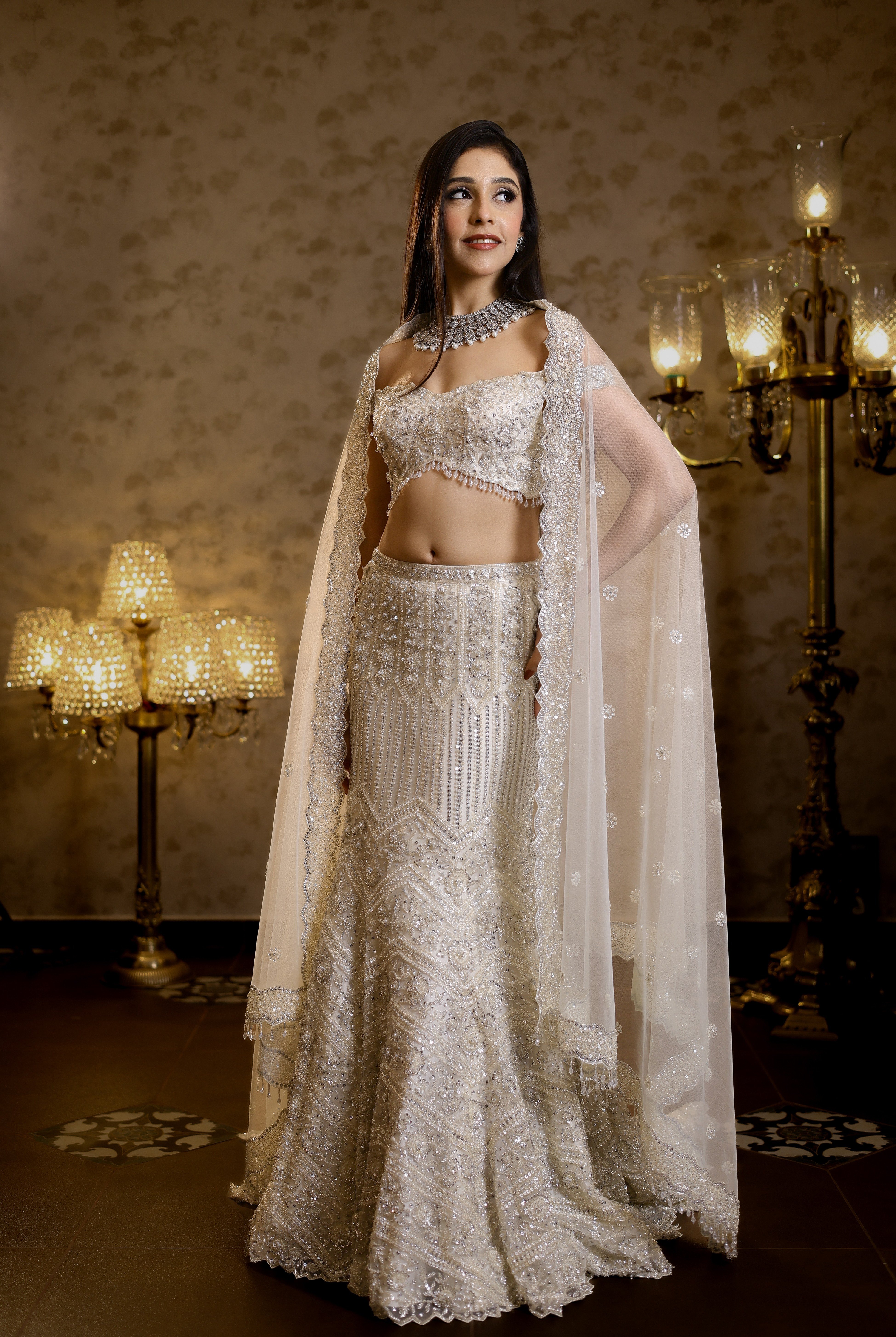 Rena Ivory Fishcut Lehenga