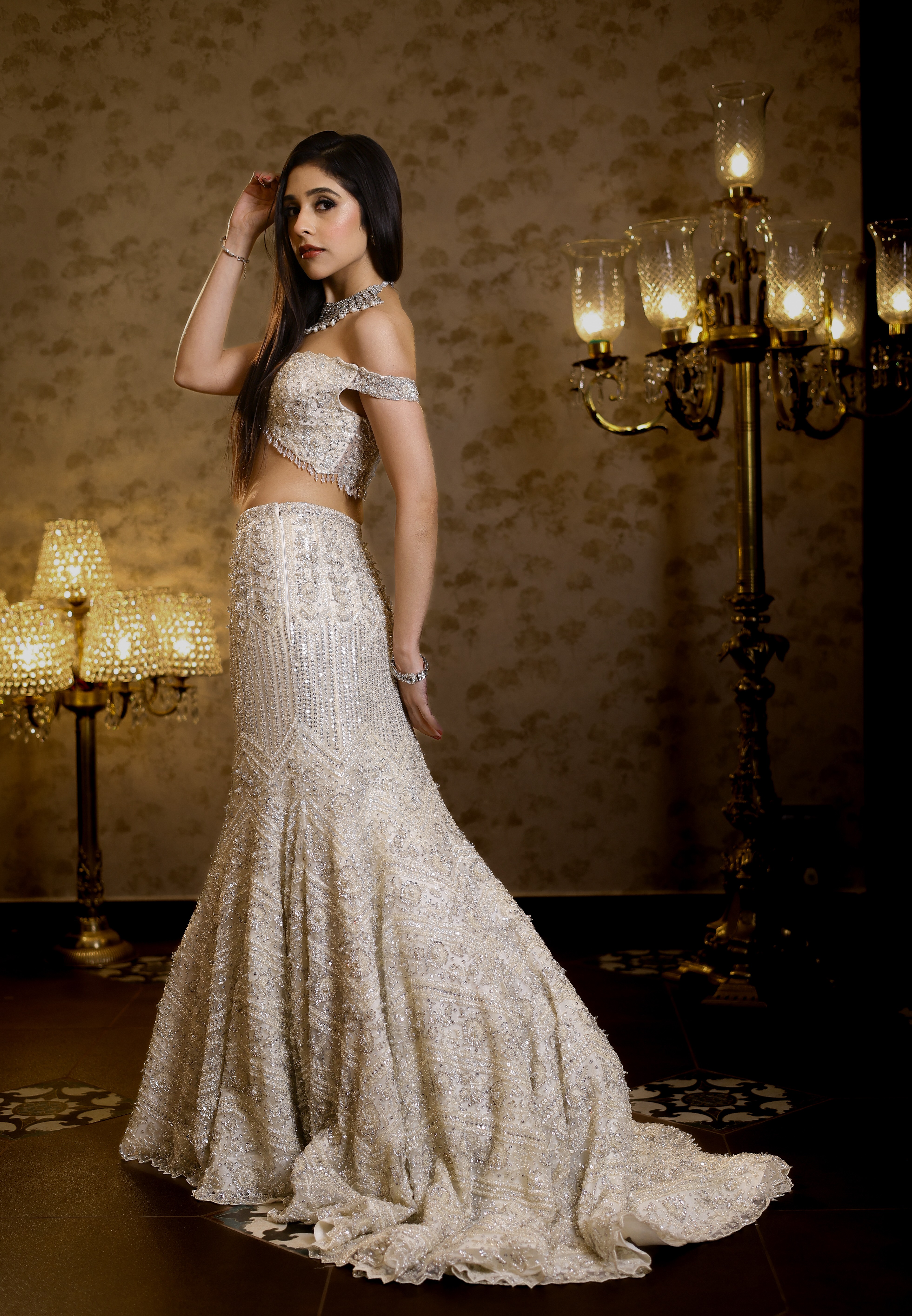 Rena Ivory Fishcut Lehenga