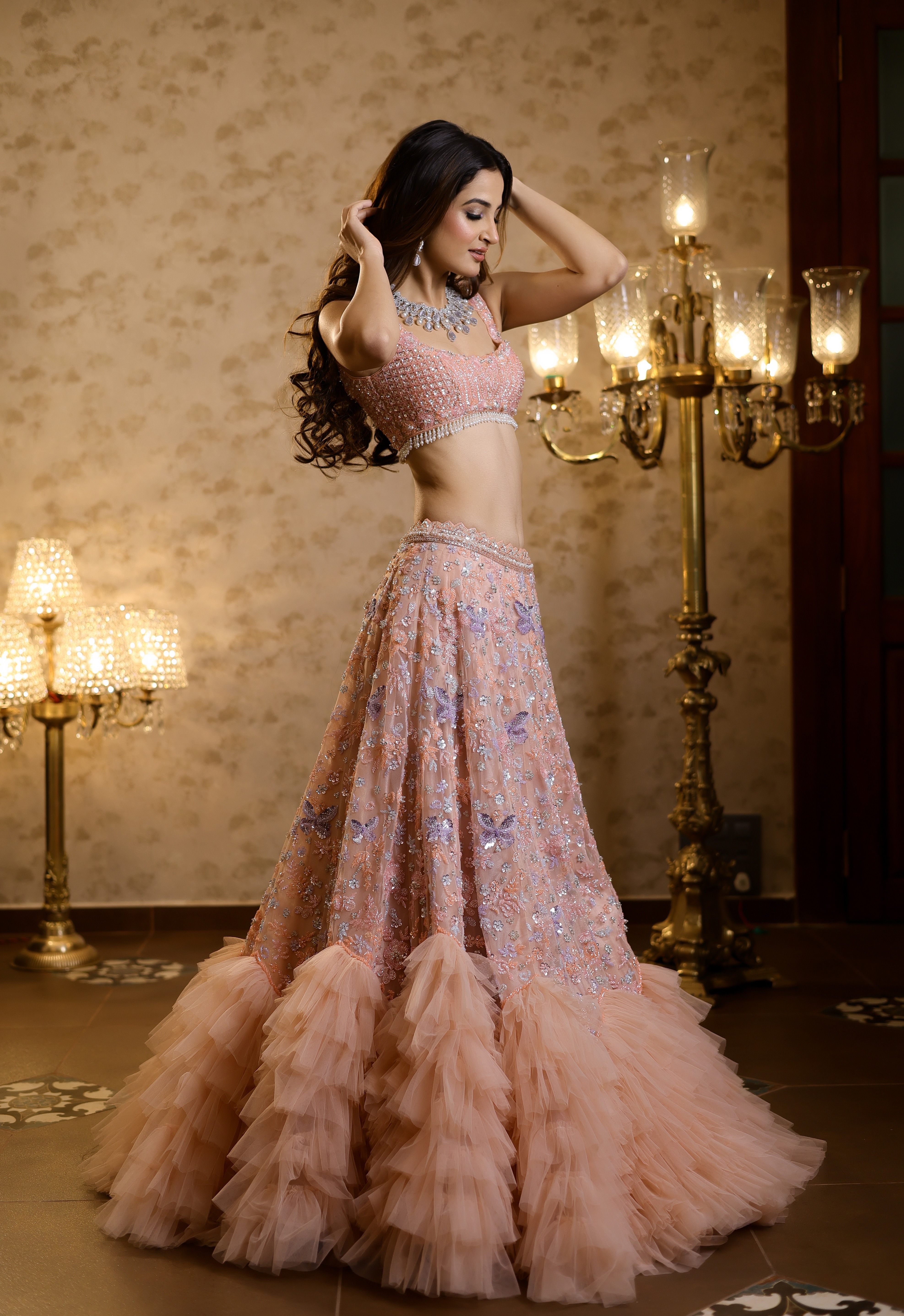 Peach Frill Lehenga