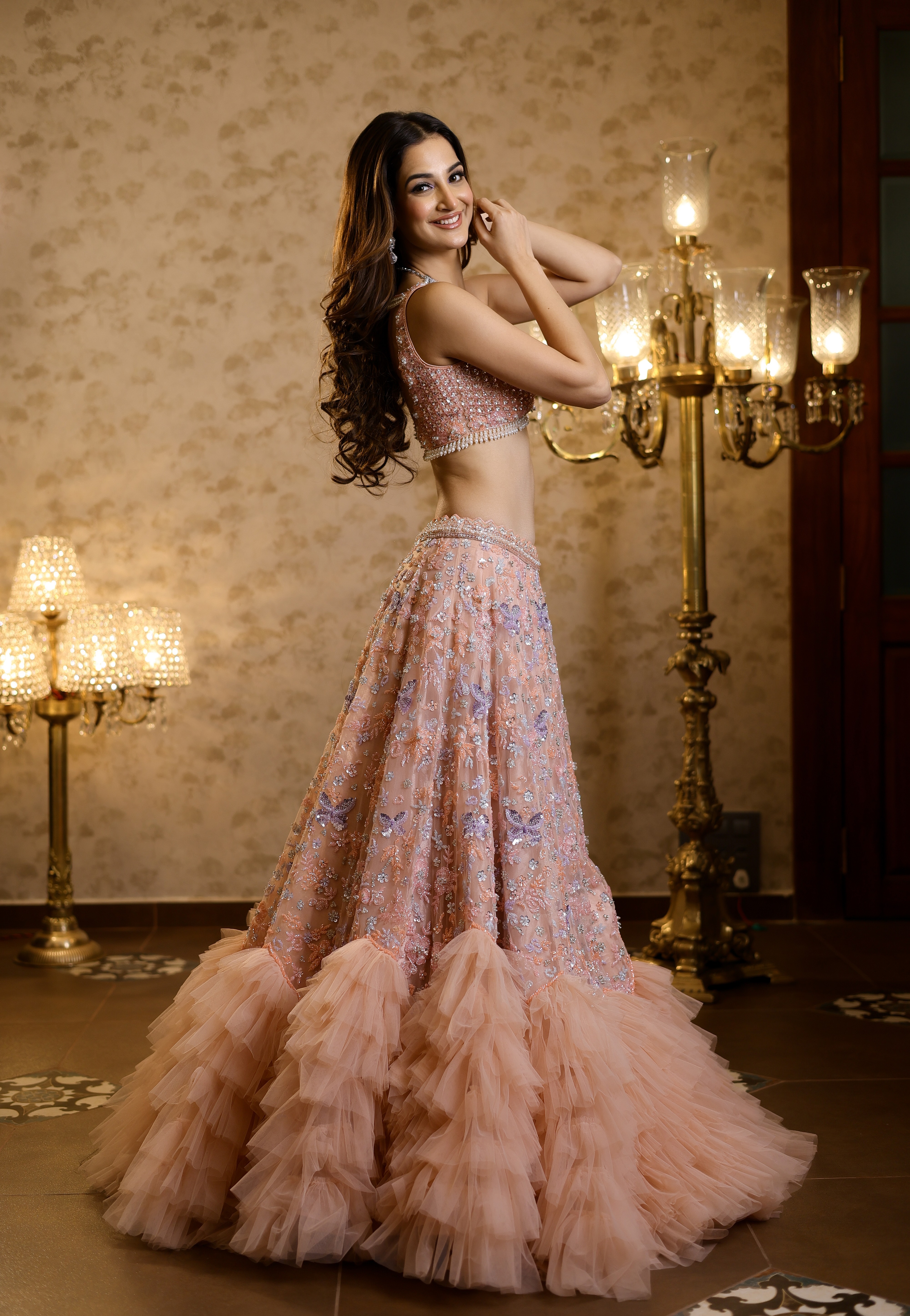 Peach Frill Lehenga