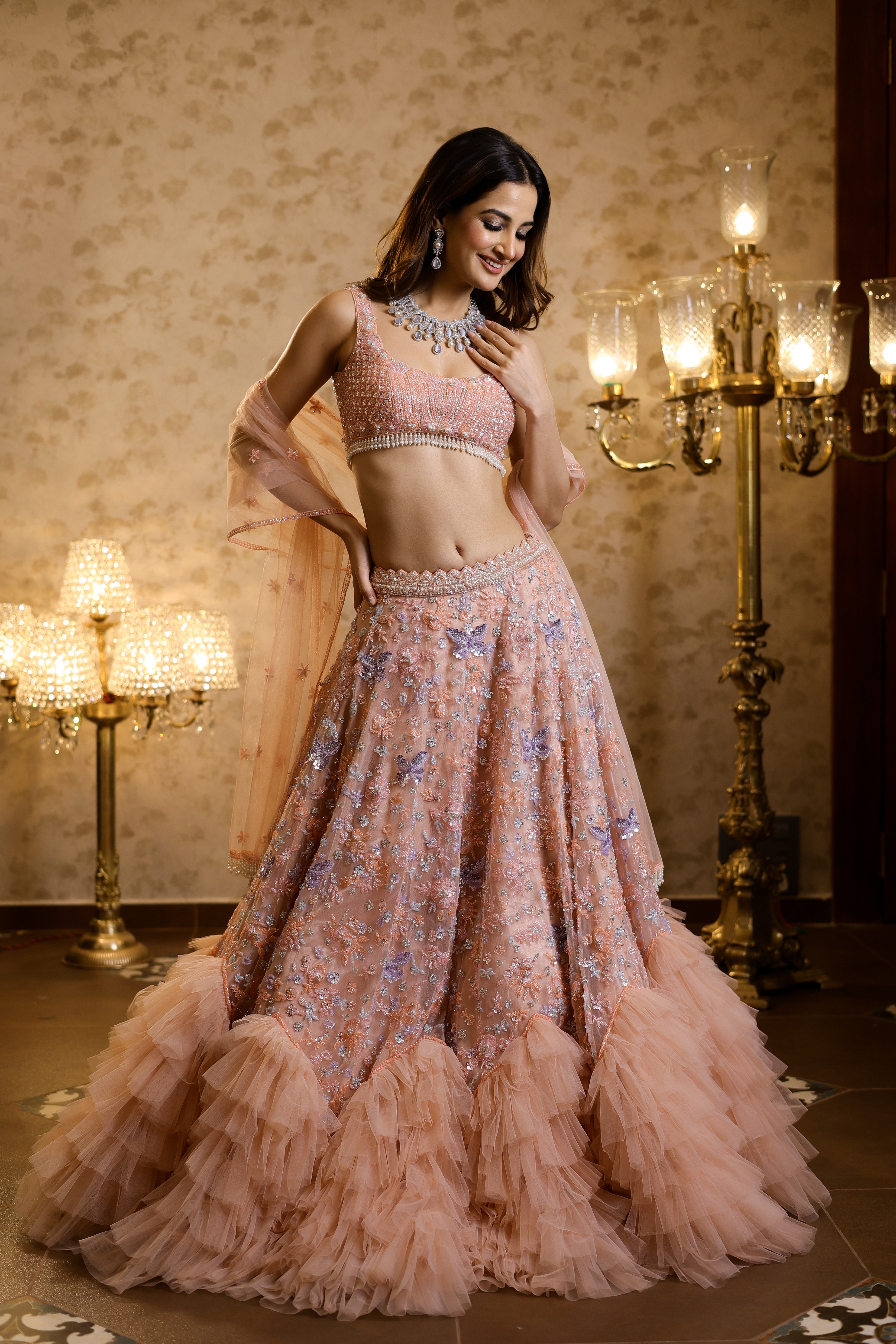 Peach Frill Lehenga
