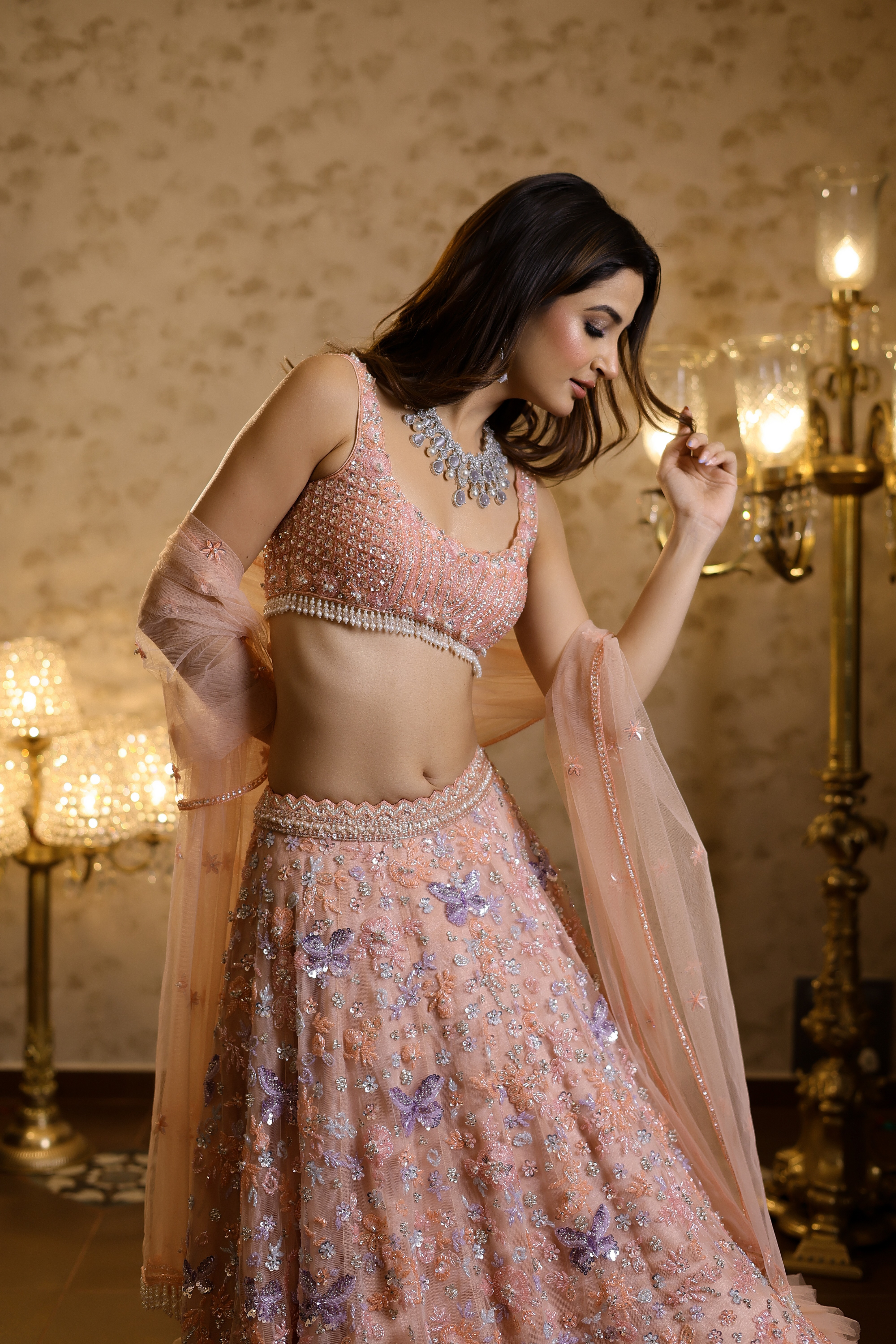 Peach Frill Lehenga