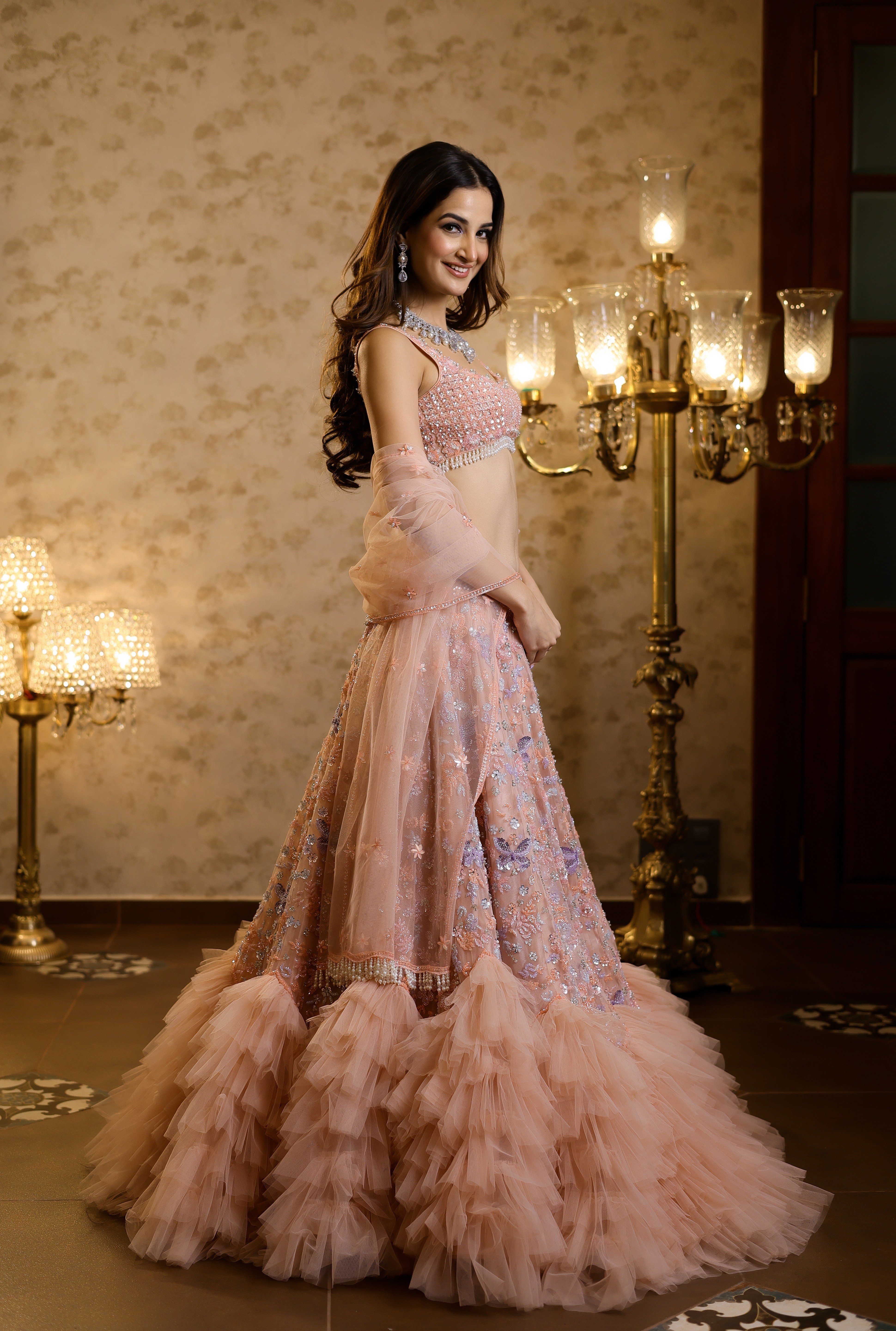 Peach Frill Lehenga