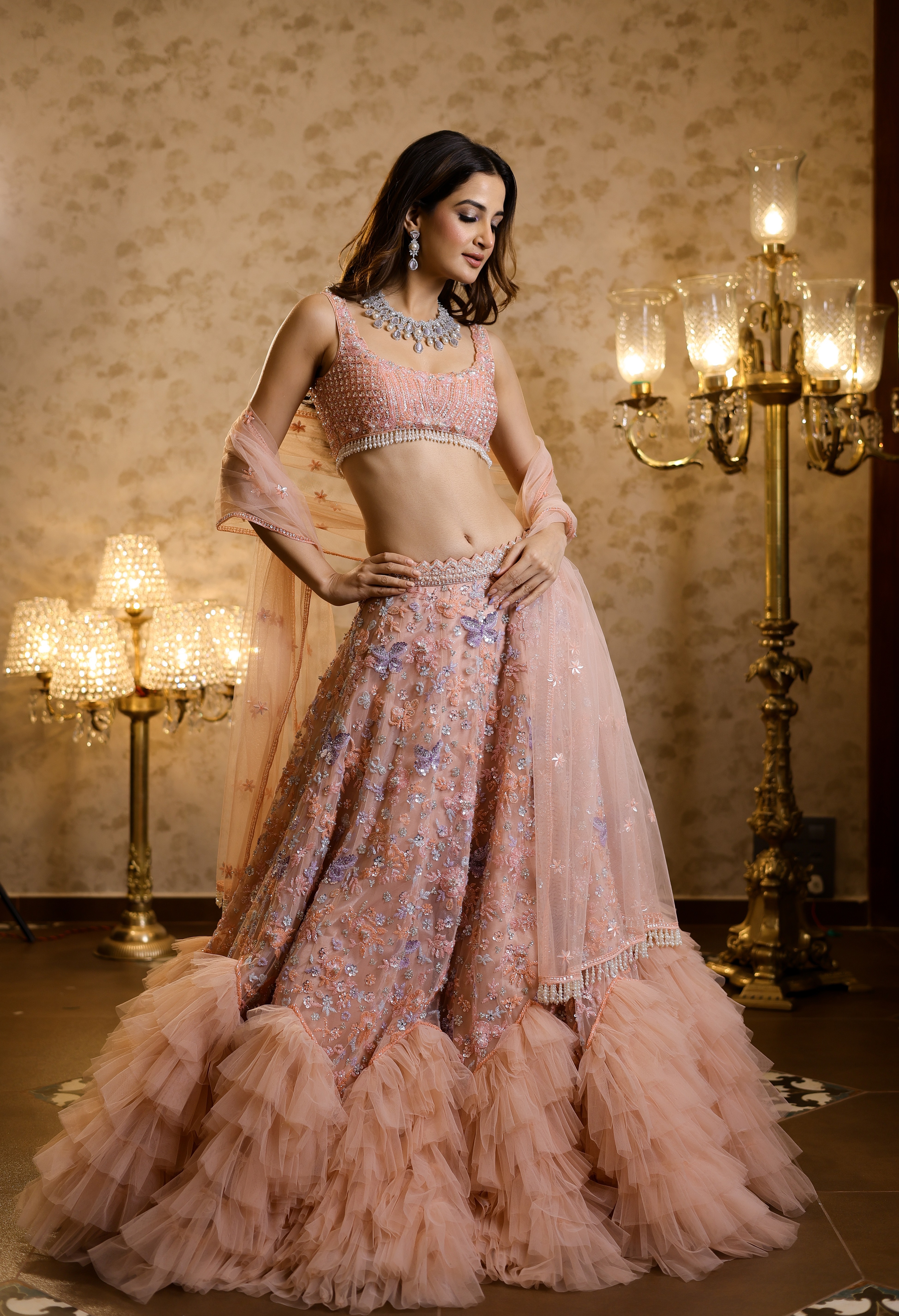 Peach Frill Lehenga