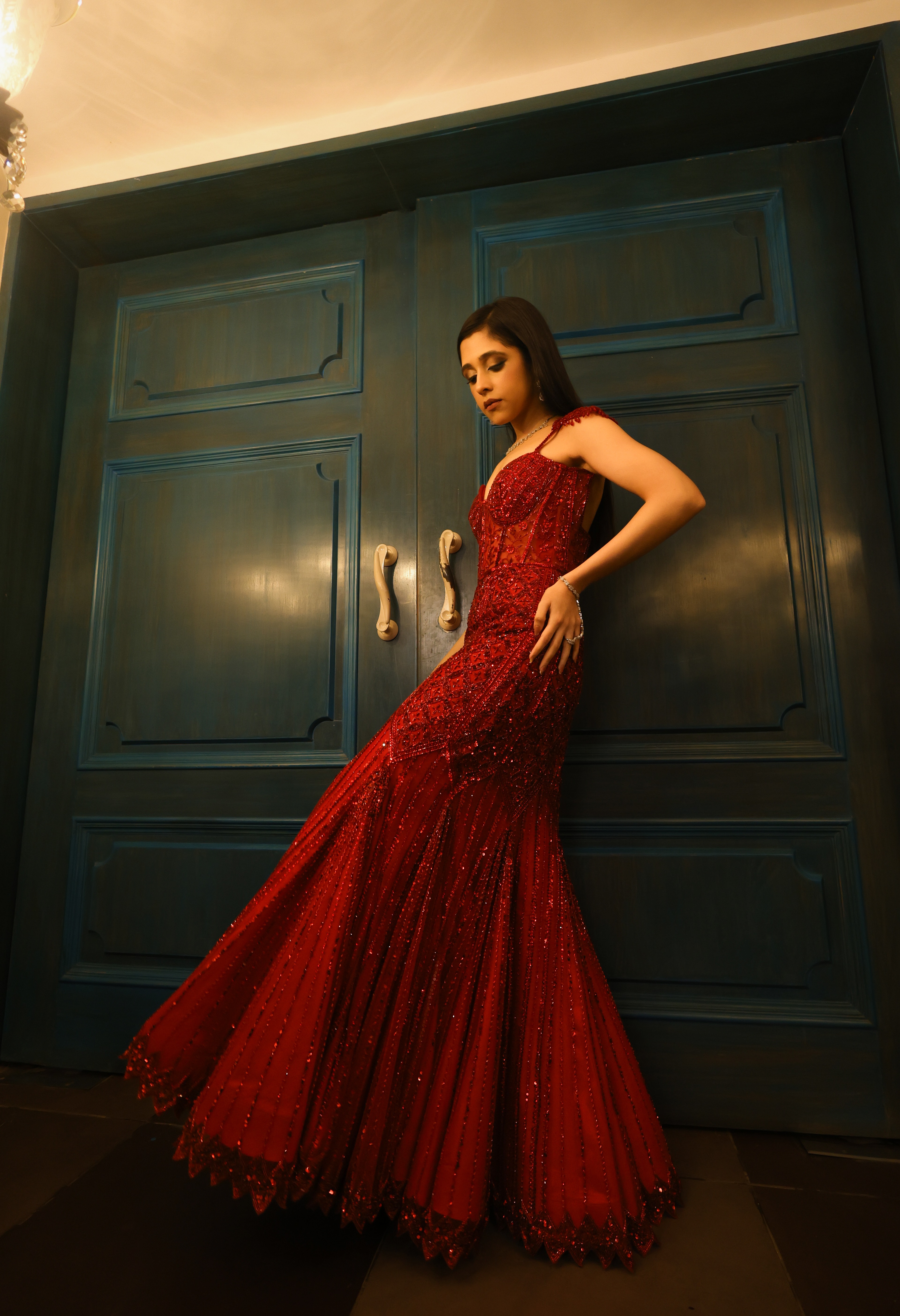 Red corset gown