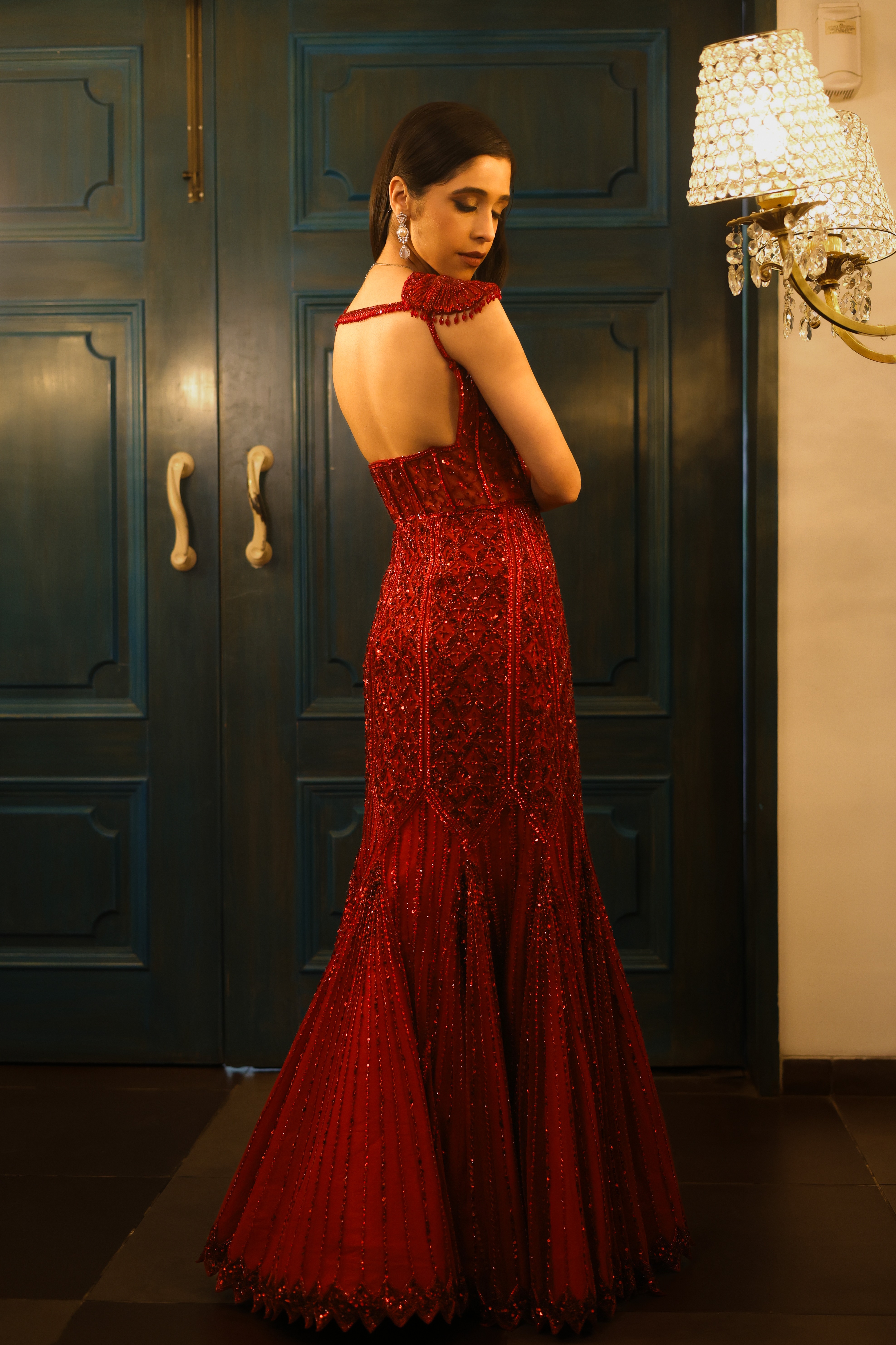 Red corset gown