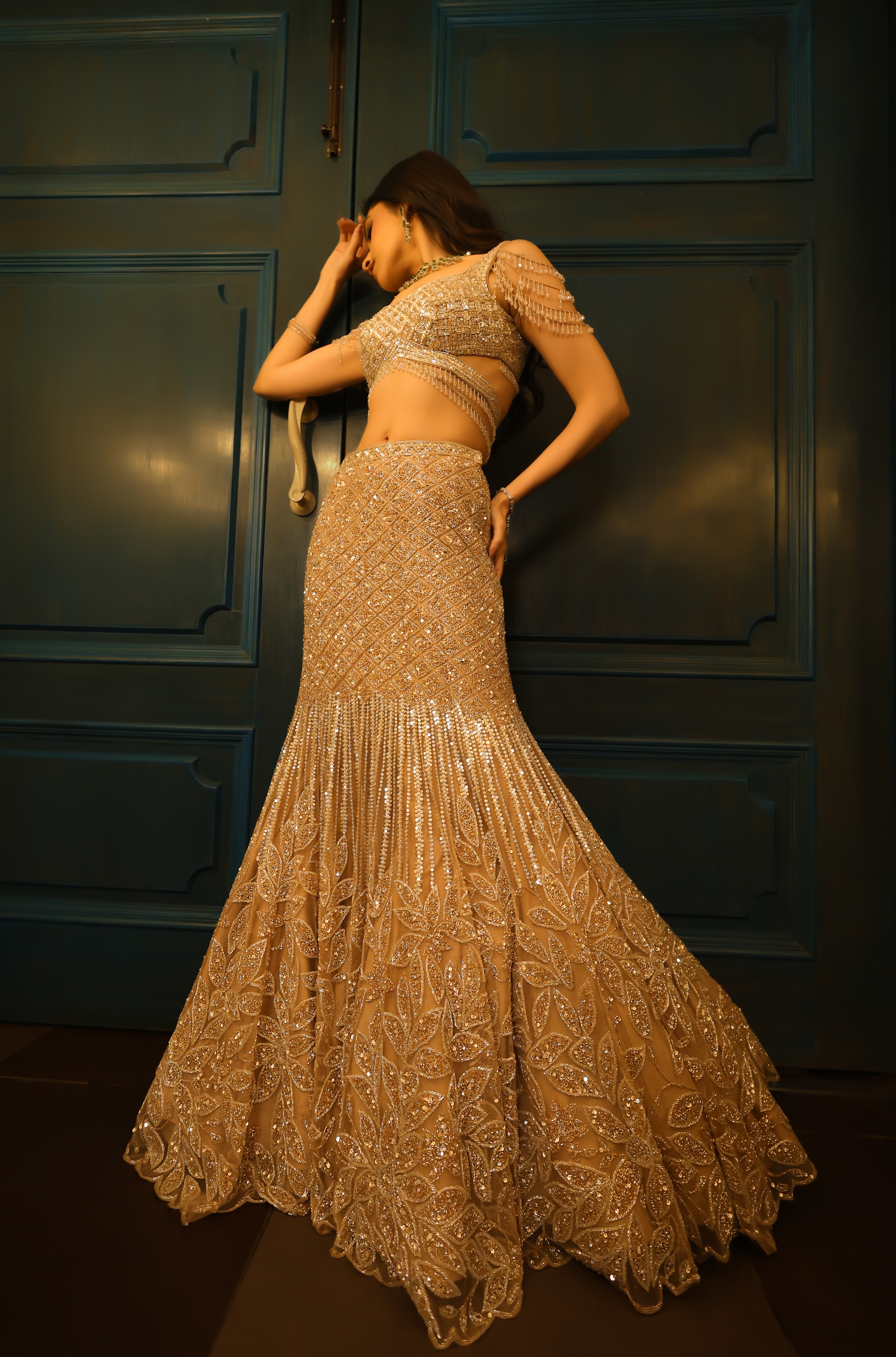 Beige Gold Fishcut lehenga