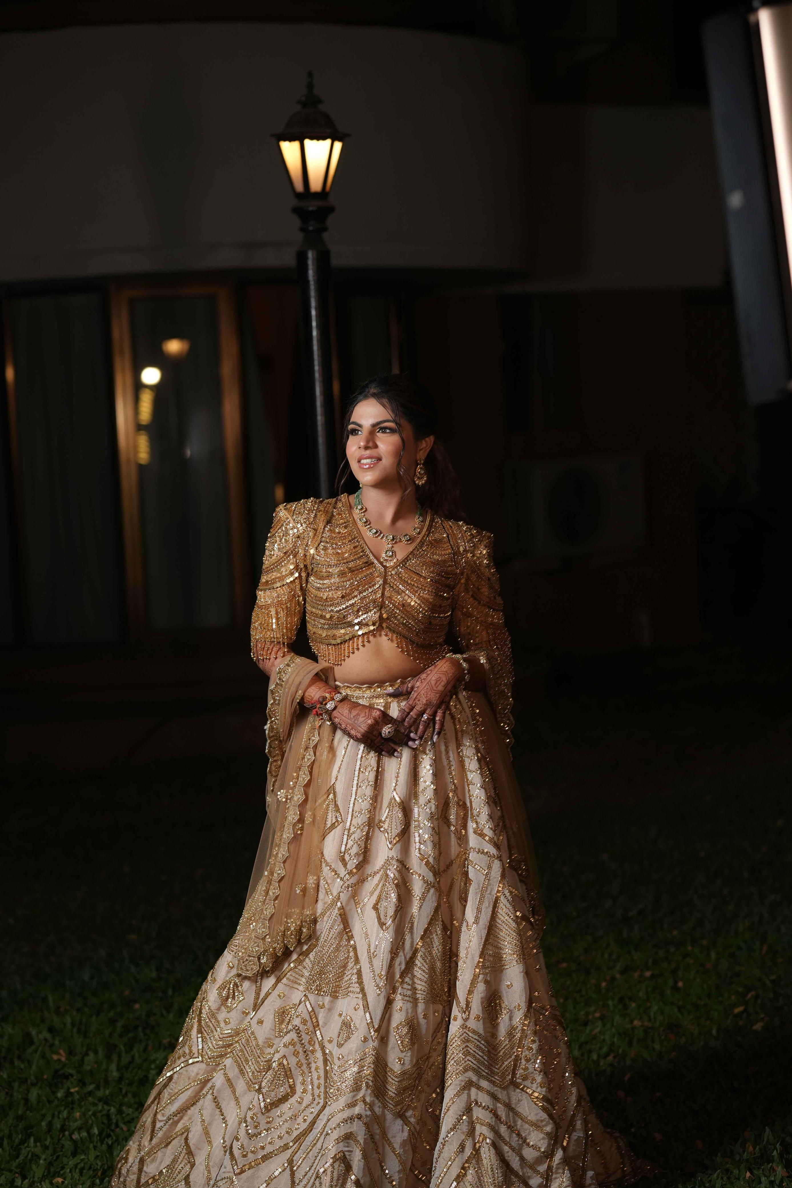 Cream & Gold Tissue Lehenga