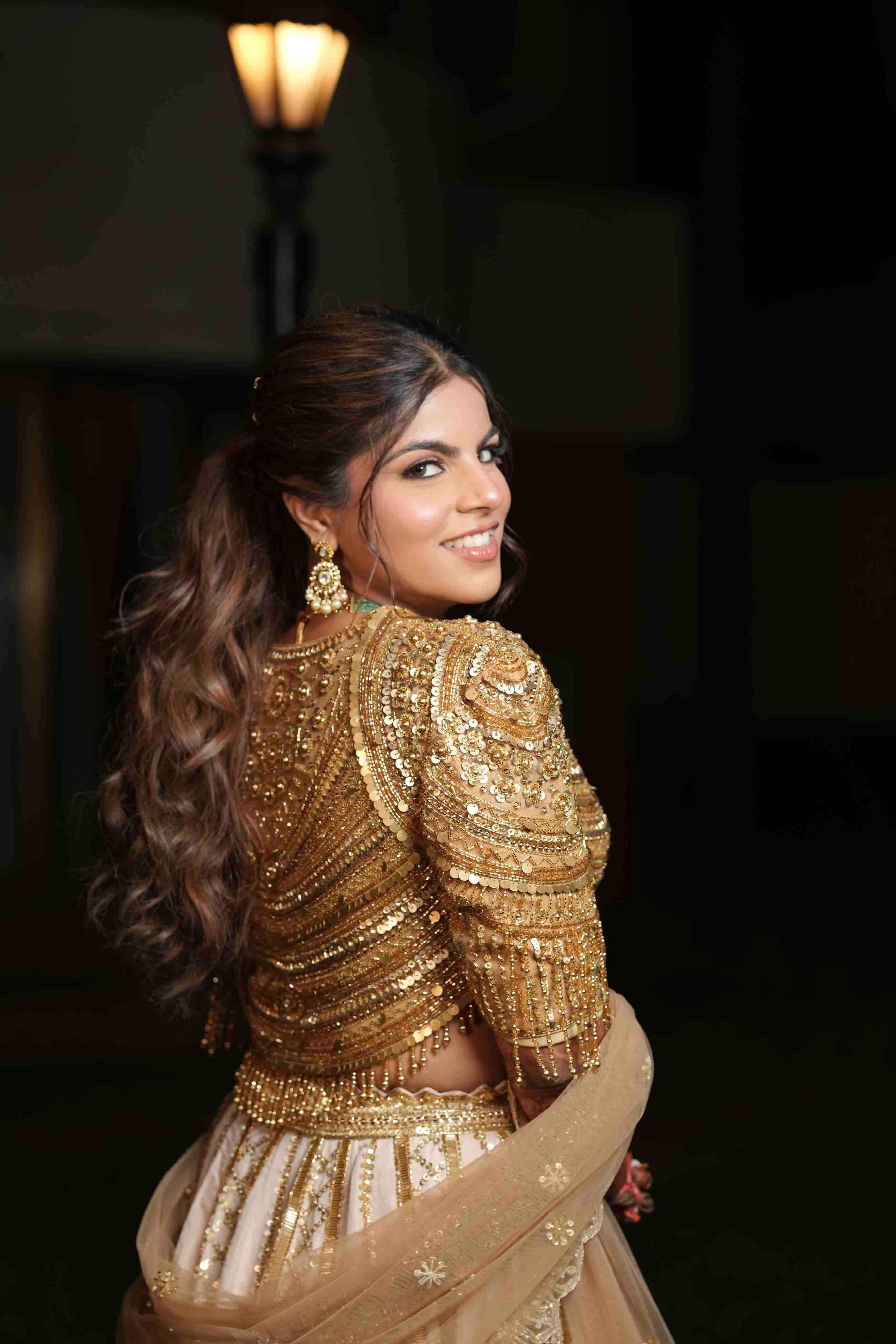 Cream & Gold Tissue Lehenga