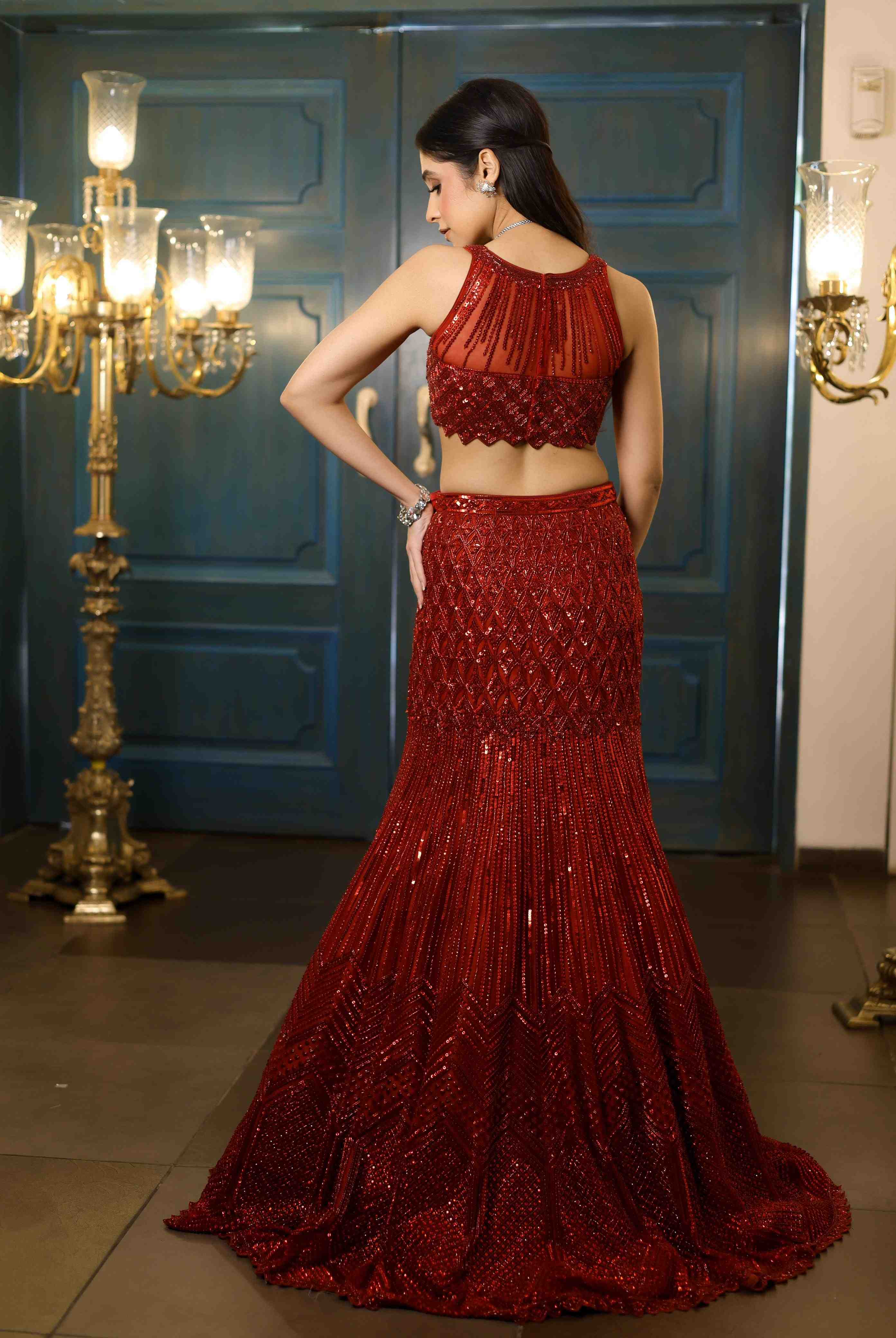 Red Caara Fishcut Lehenga