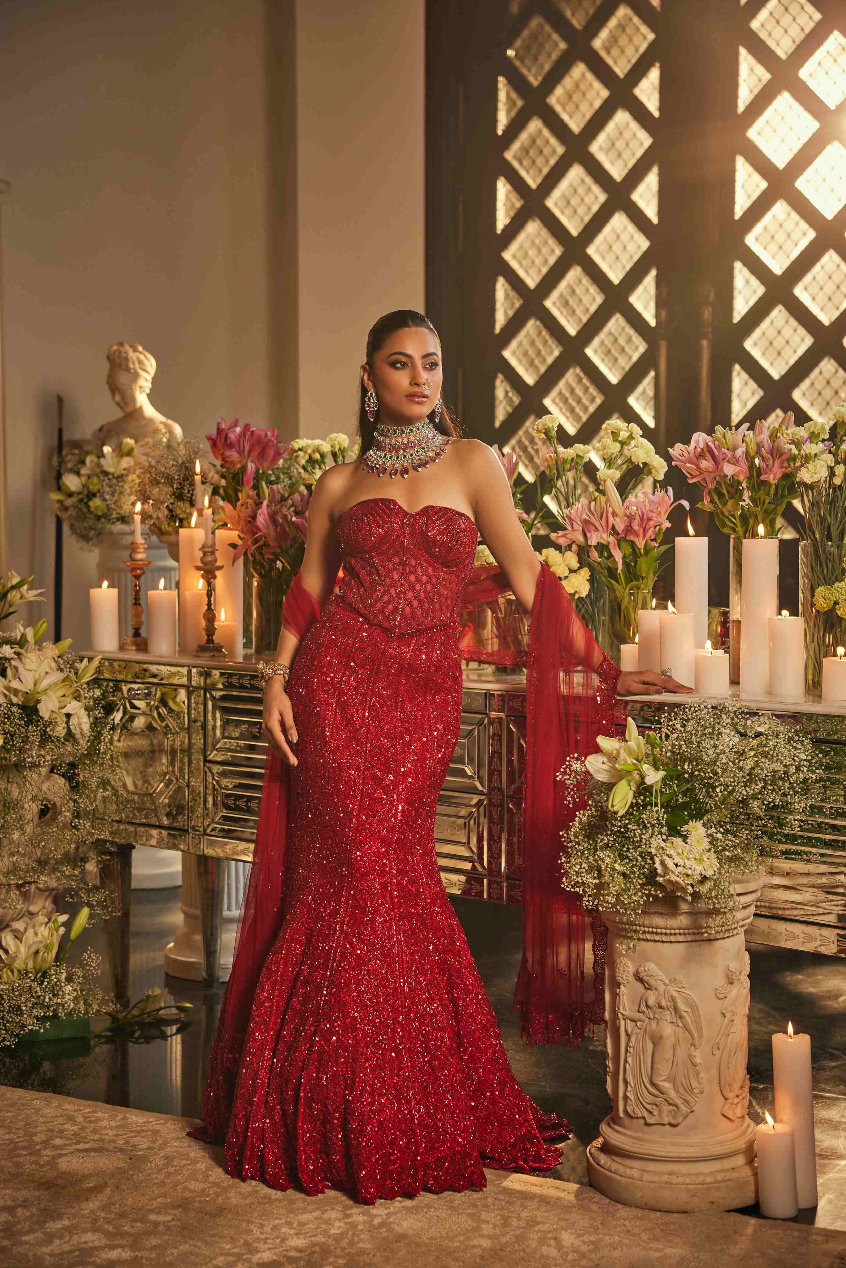 Scarlet Red Corset Lehenga