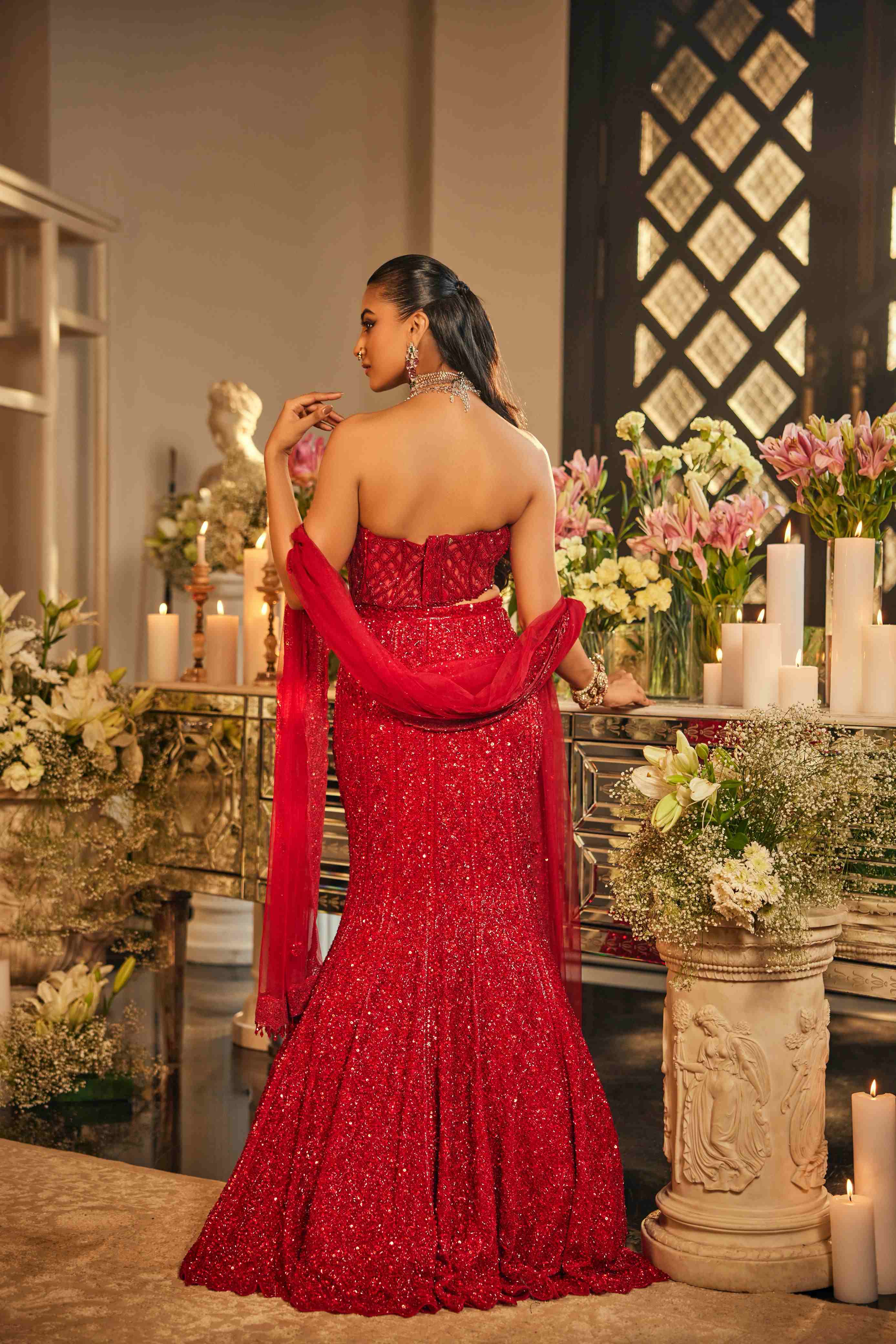 Scarlet Red Corset Lehenga