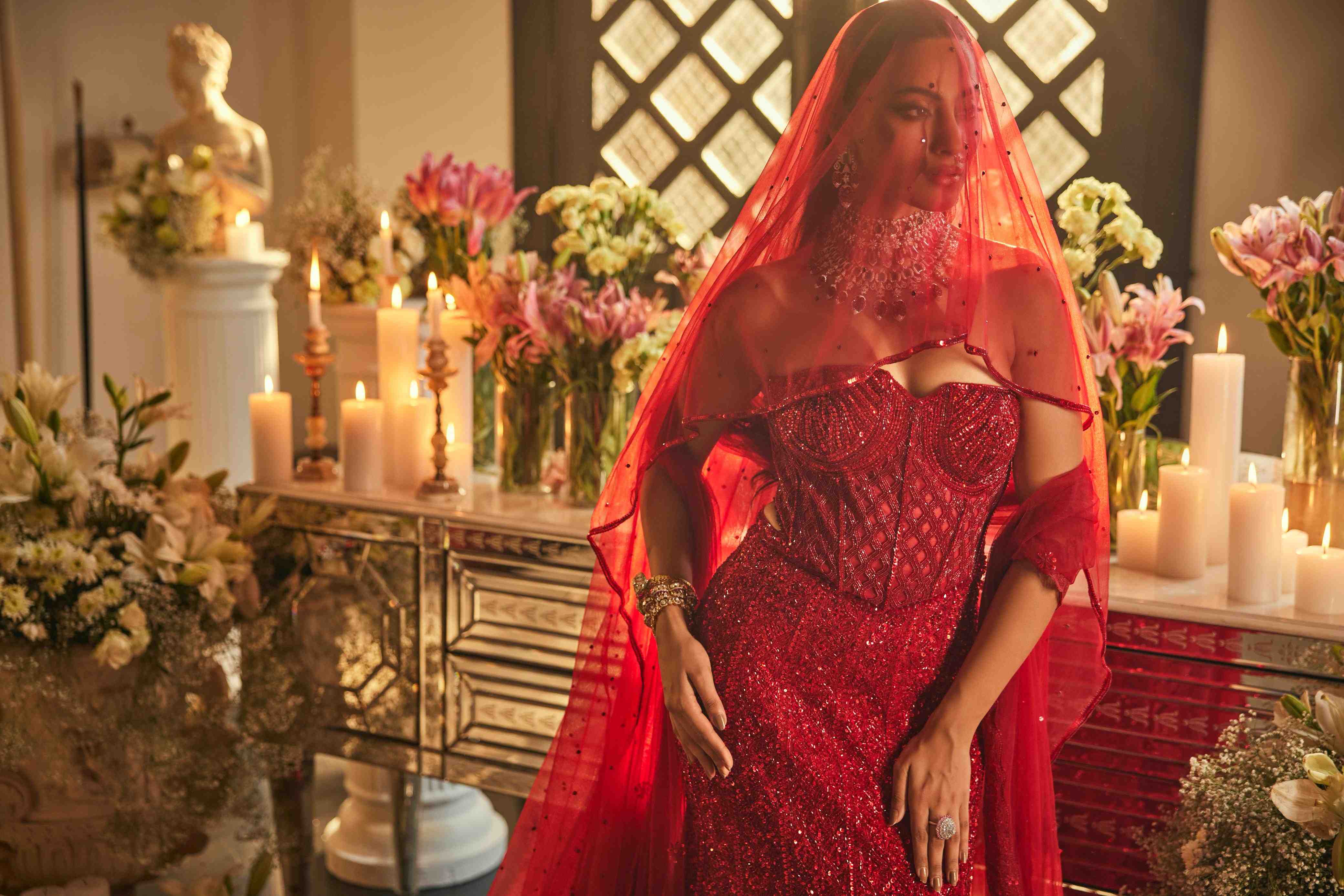 Scarlet Red Corset Lehenga