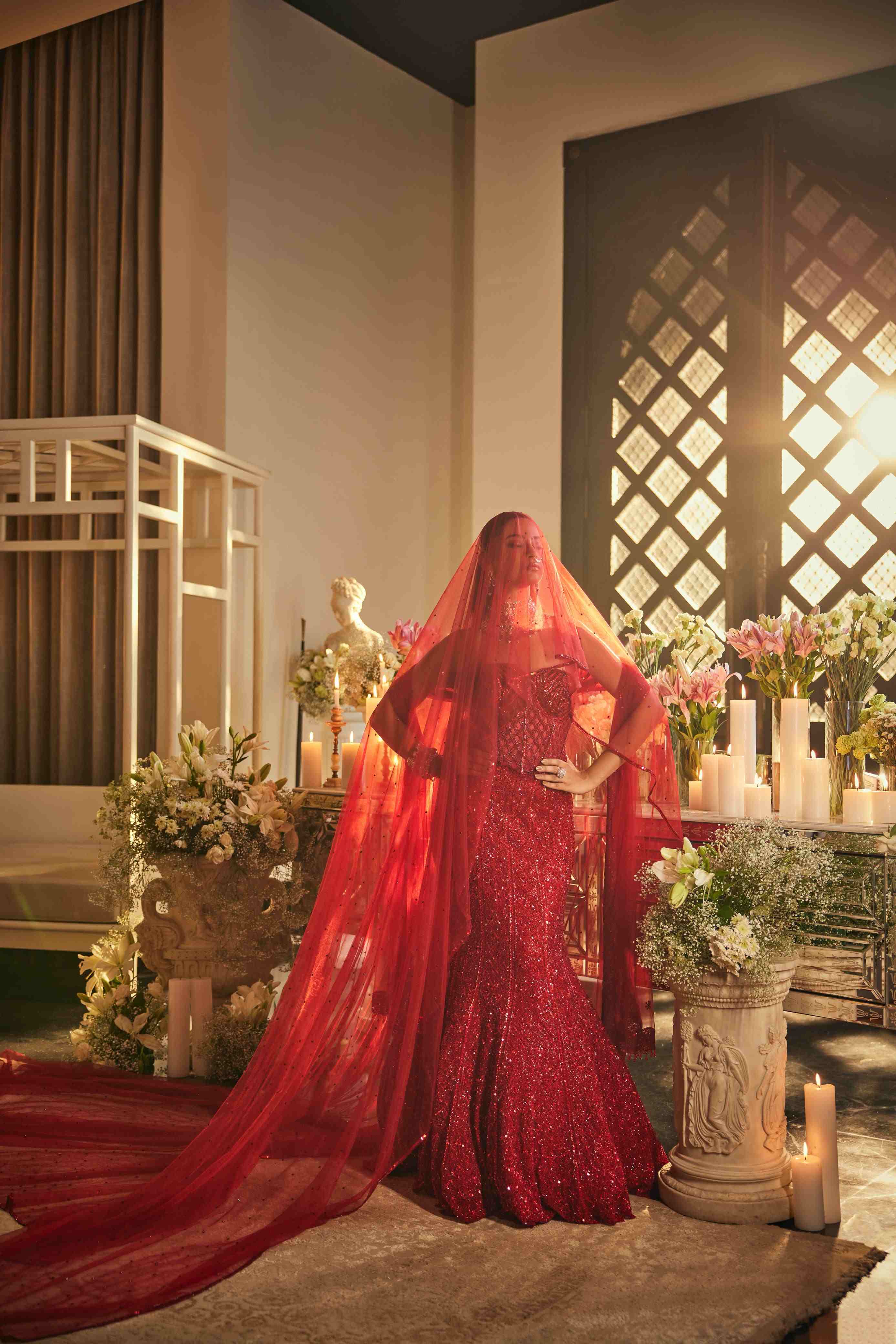 Scarlet Red Corset Lehenga