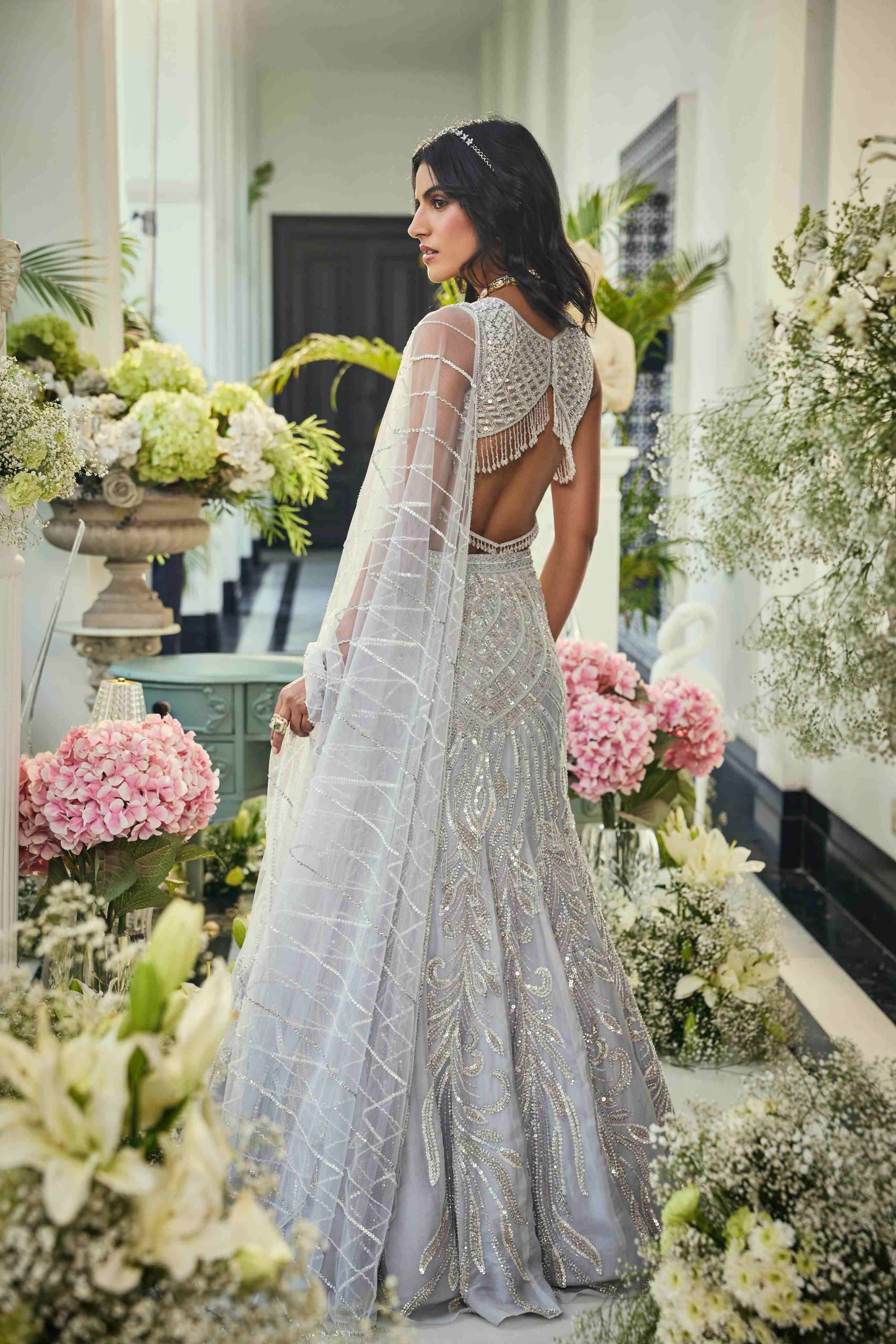 Ice blue fishcut lehenga