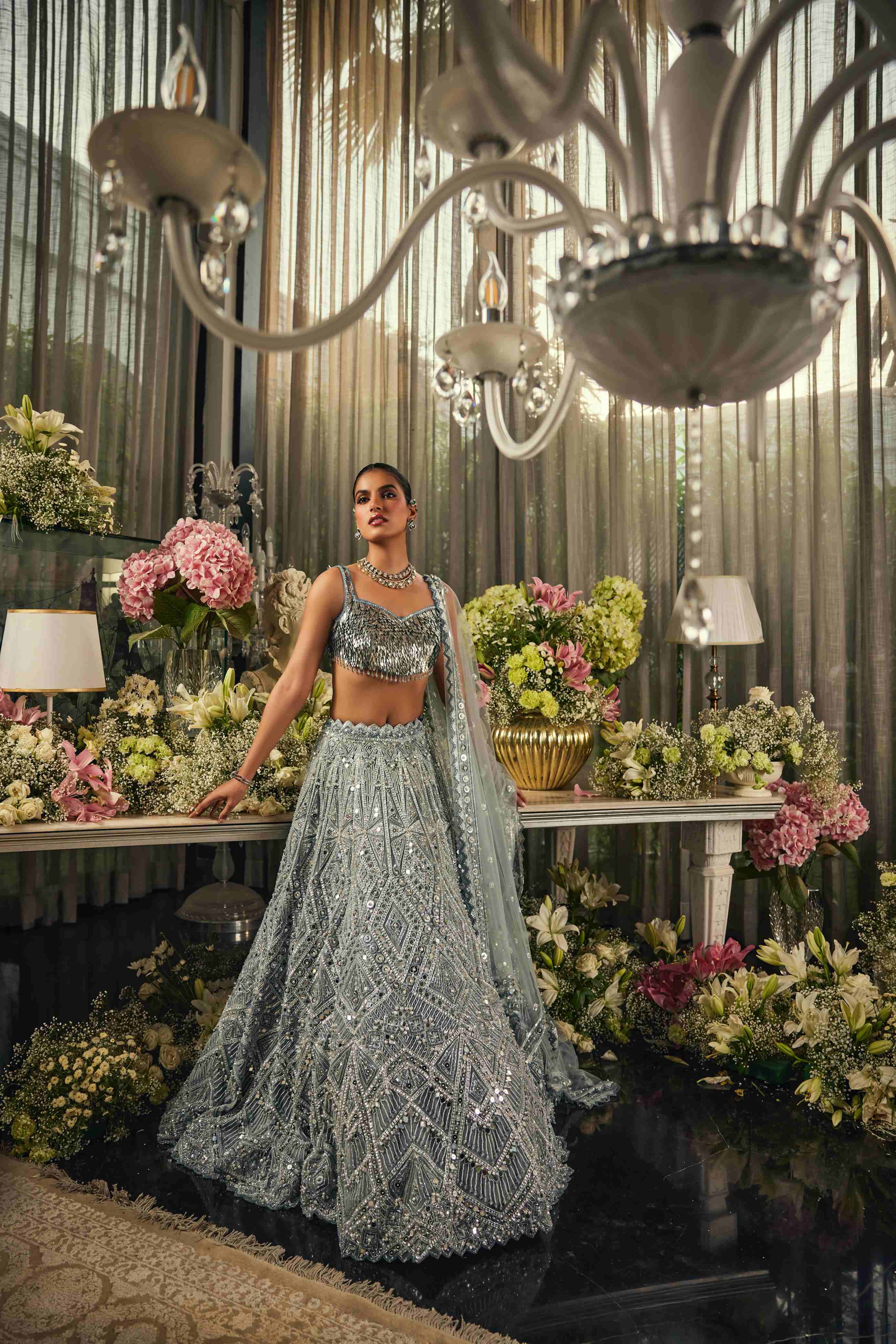 Cerulean blue mirror lehenga