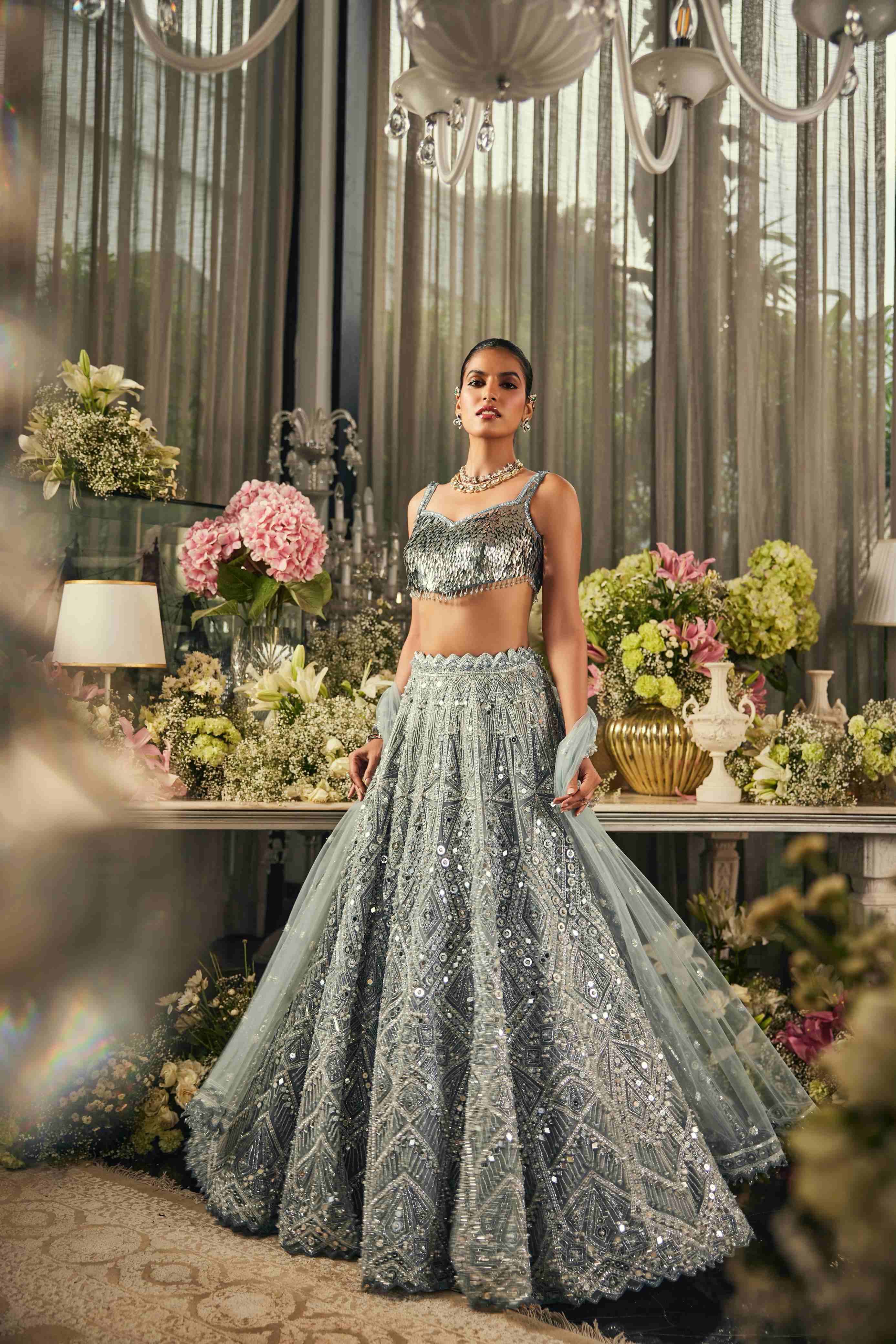 Cerulean blue mirror lehenga
