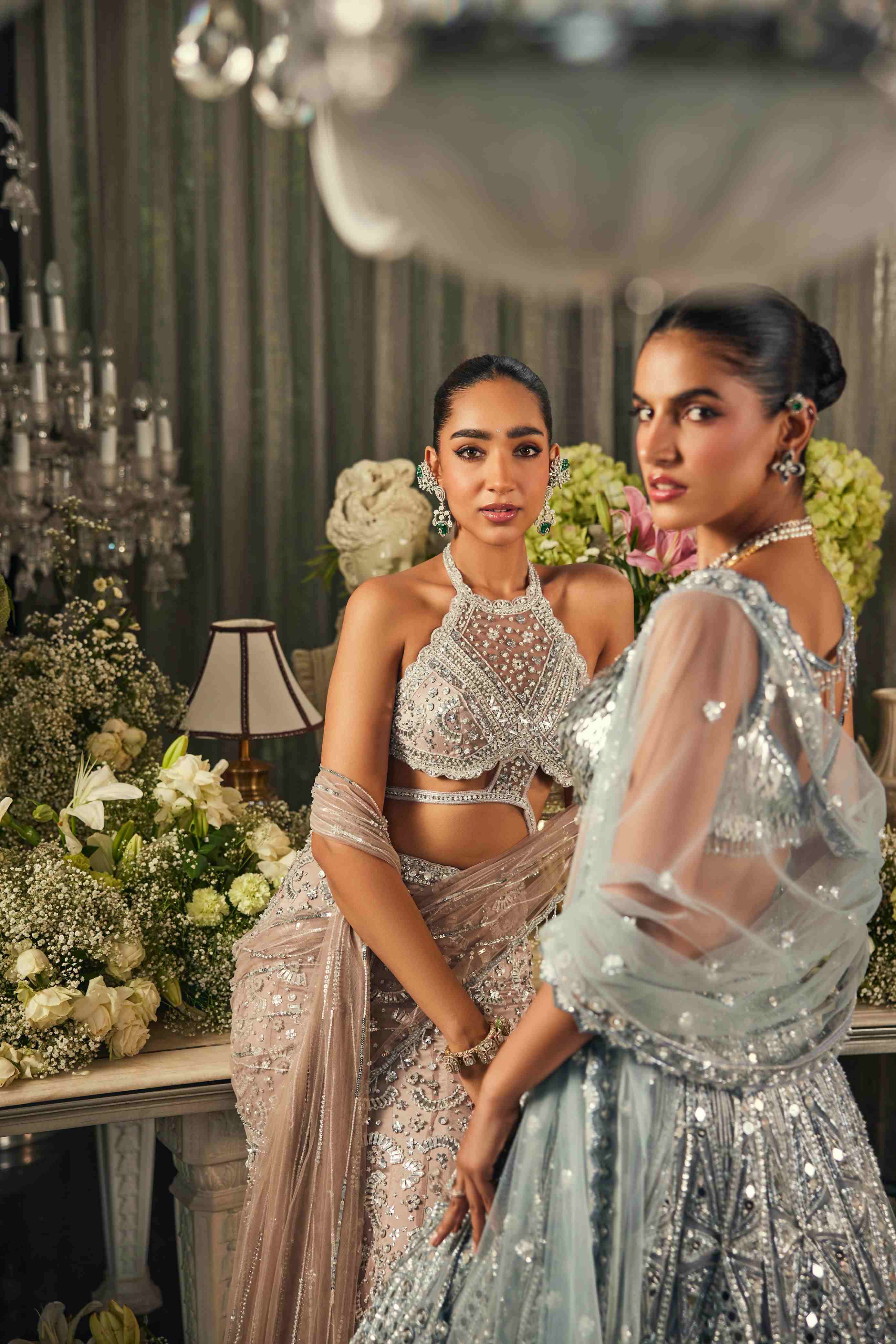 Cerulean blue mirror lehenga
