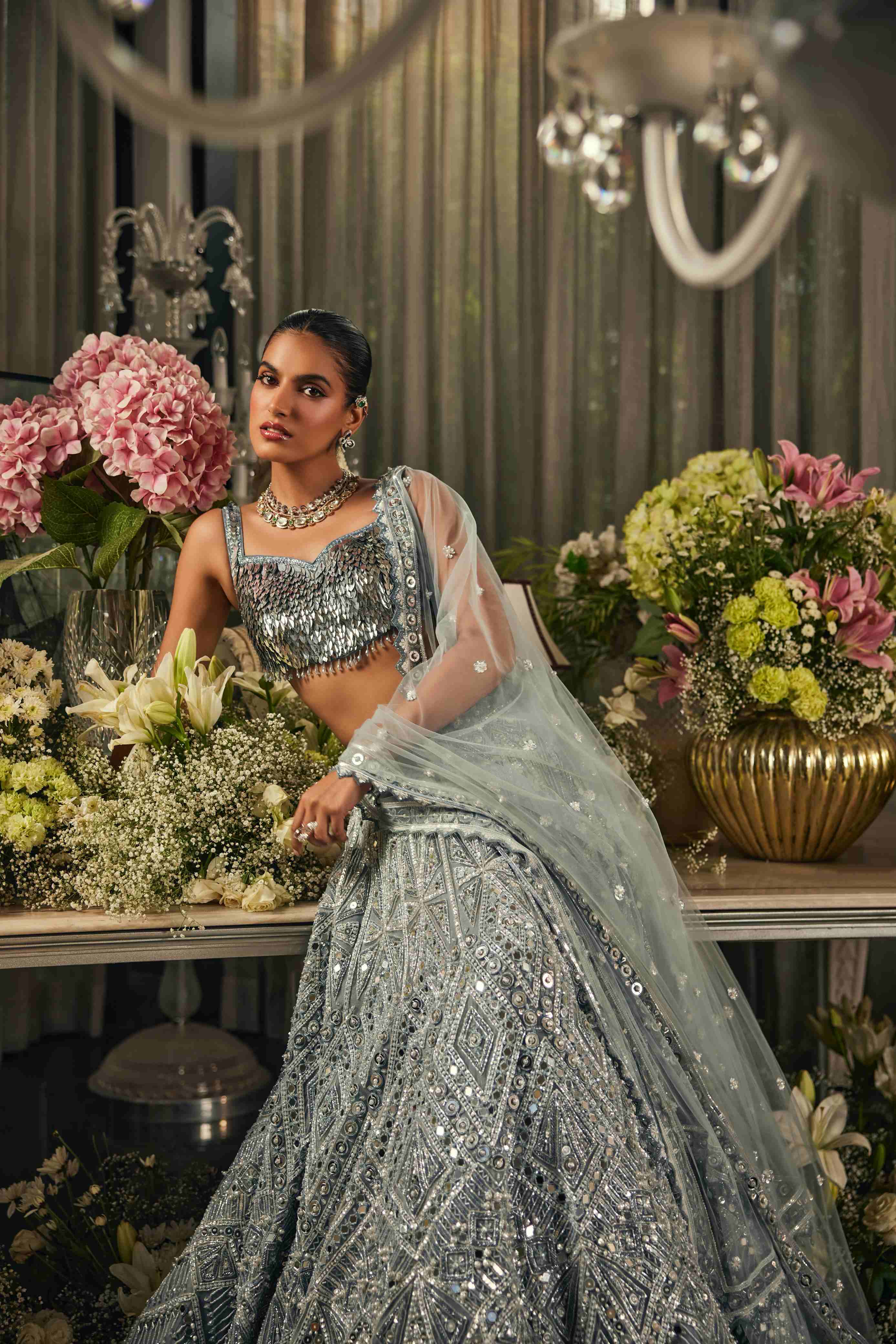 Cerulean blue mirror lehenga