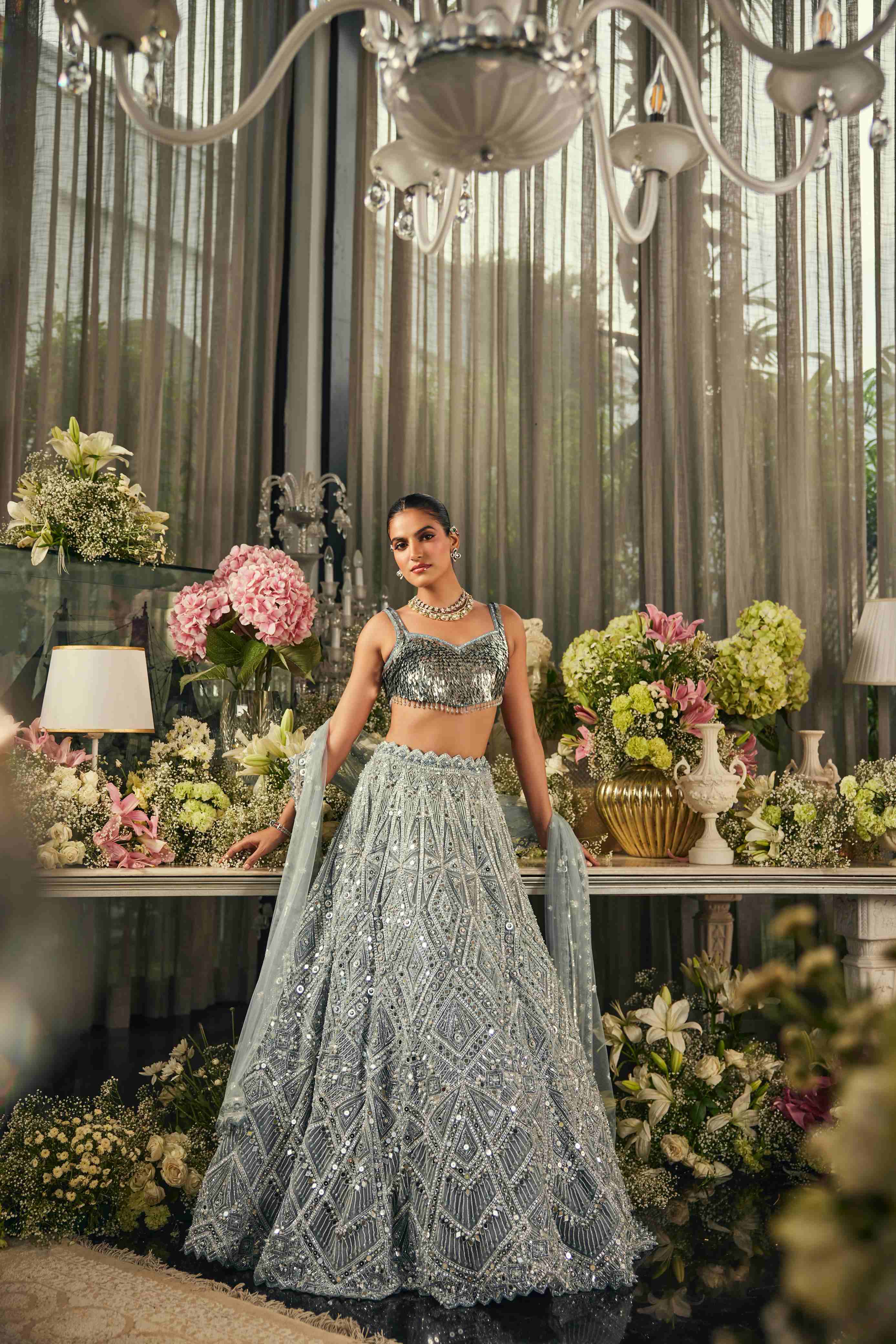 Cerulean blue mirror lehenga