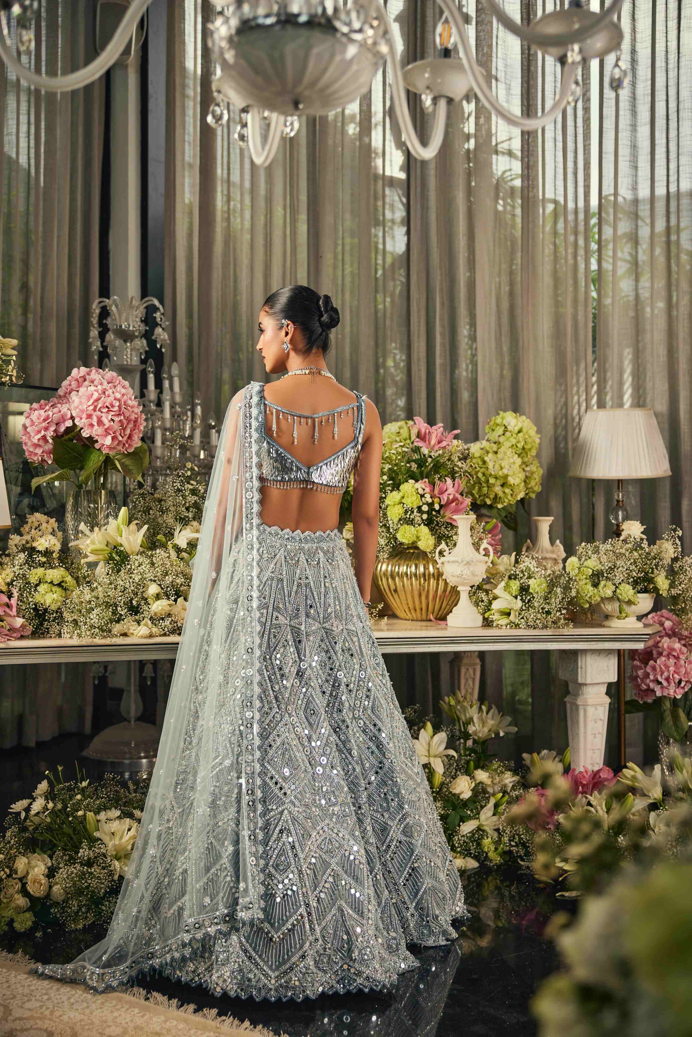 Cerulean blue mirror lehenga