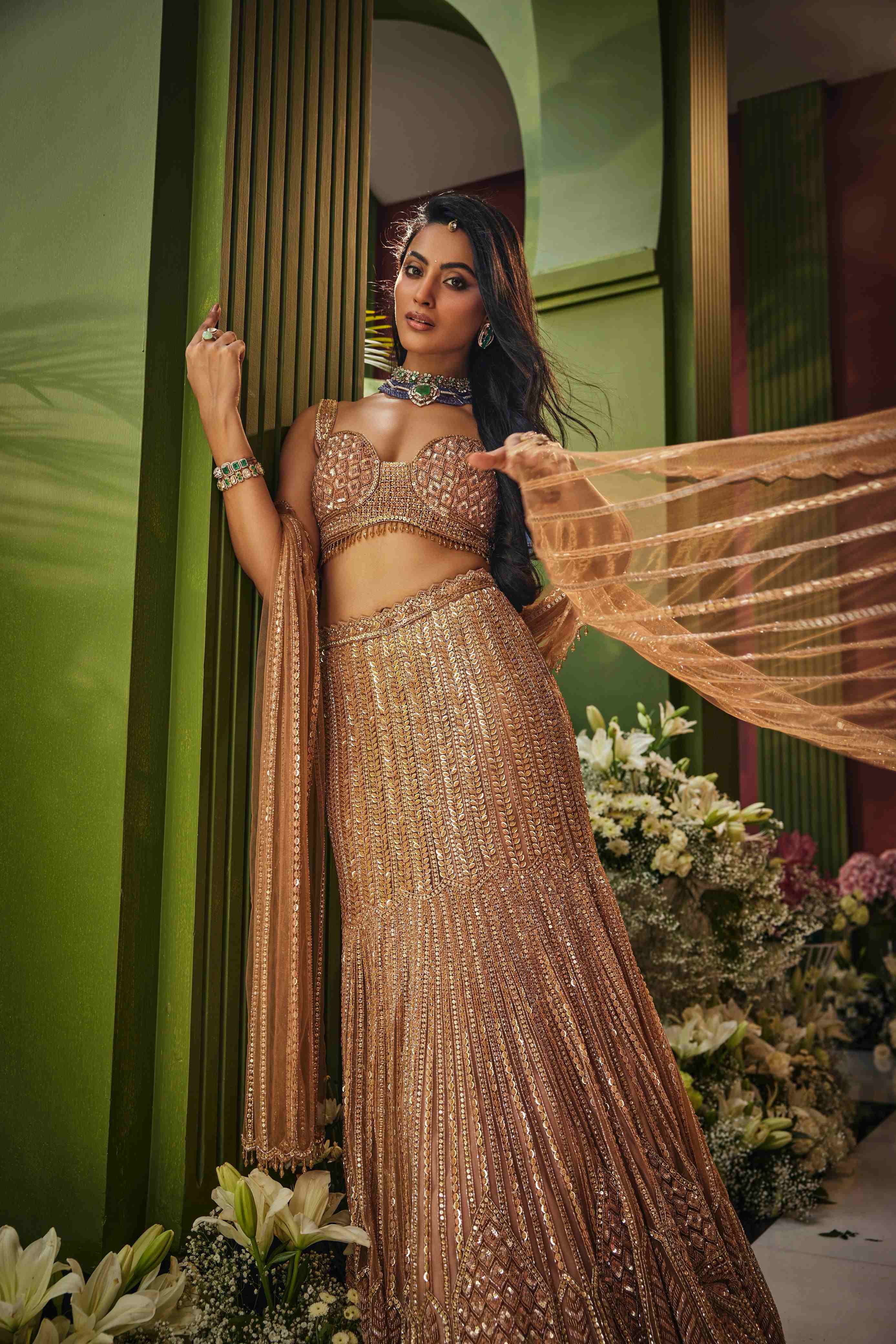 Noor copper fishcut lehenga saree