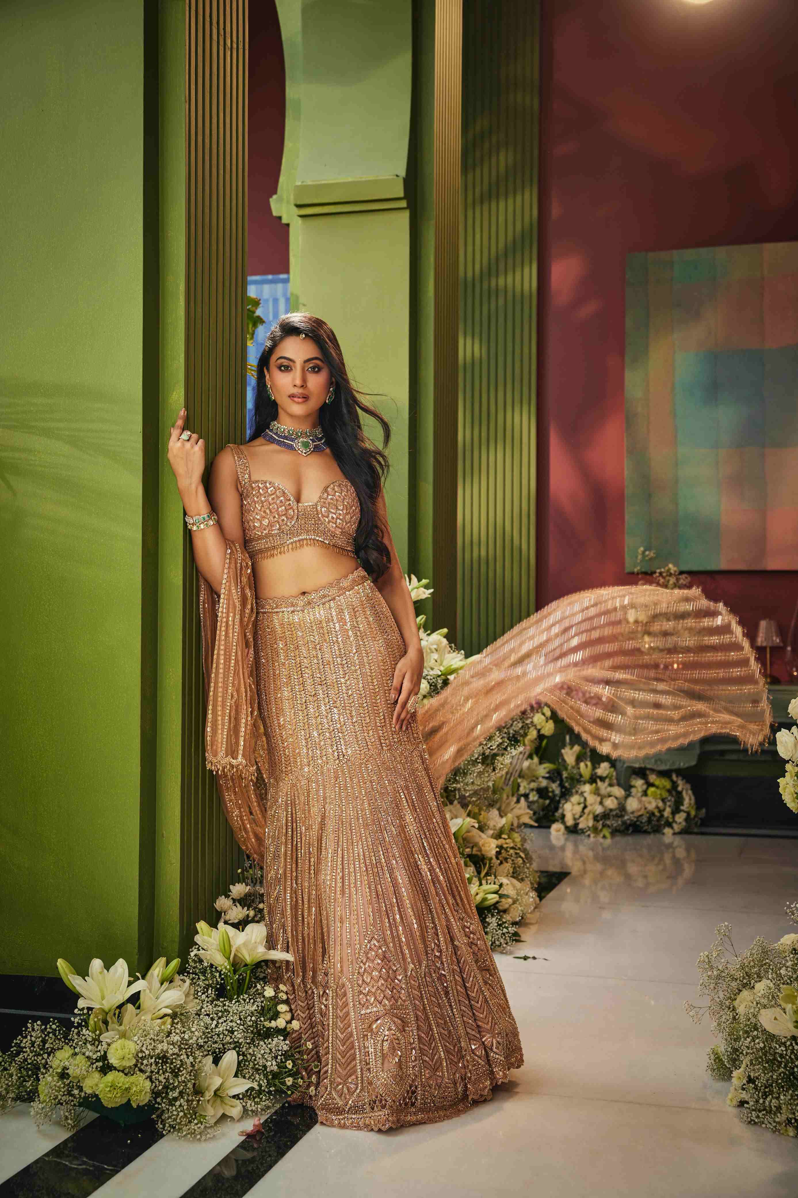 Noor copper fishcut lehenga saree