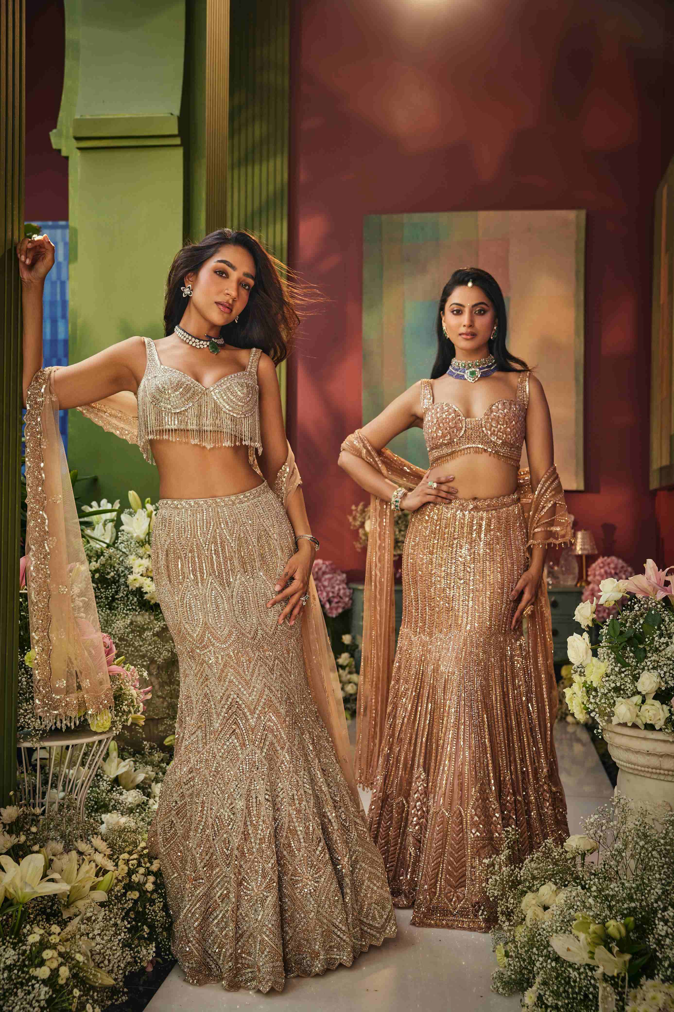 Rose gold fishcut lehenga