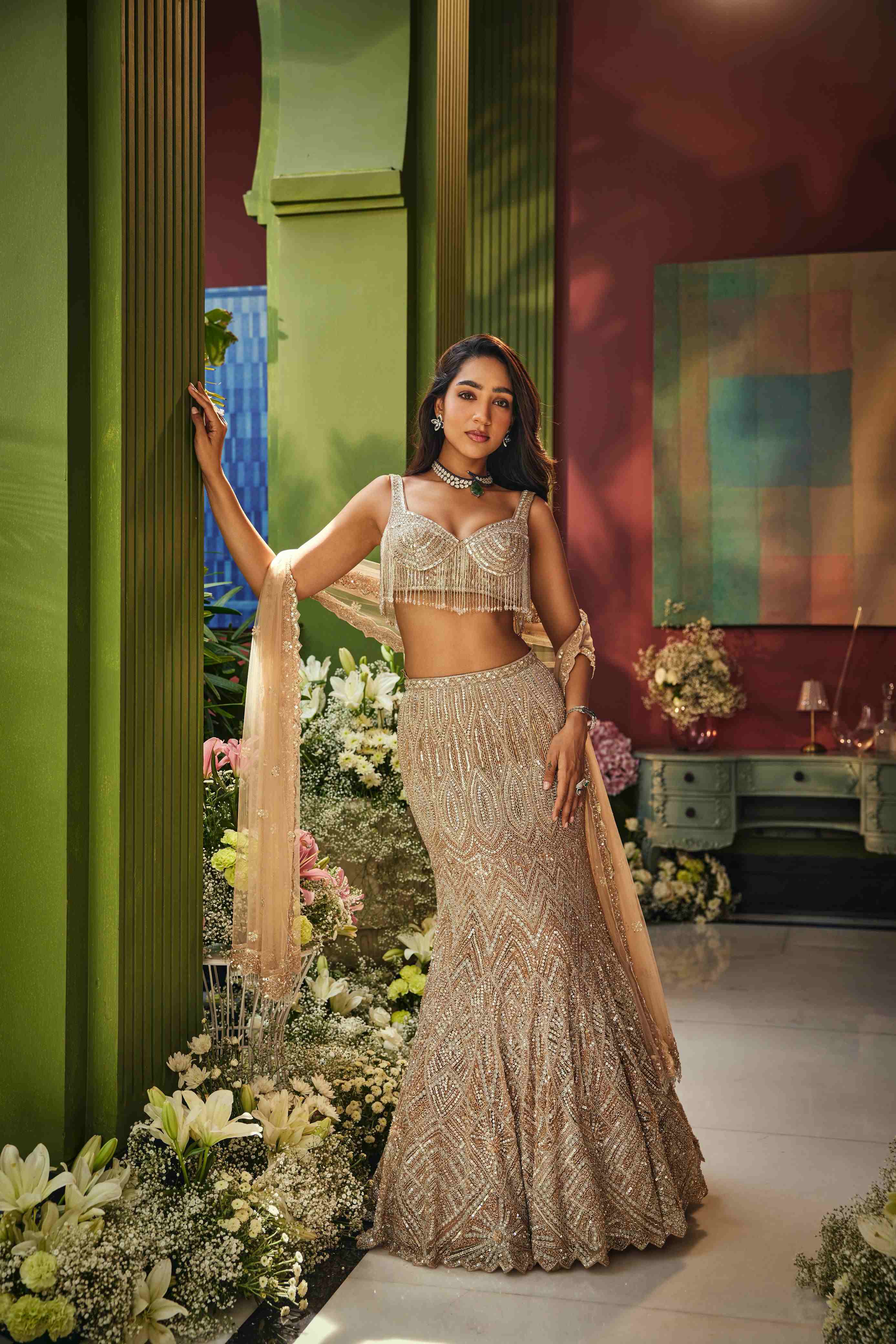 Rose gold fishcut lehenga