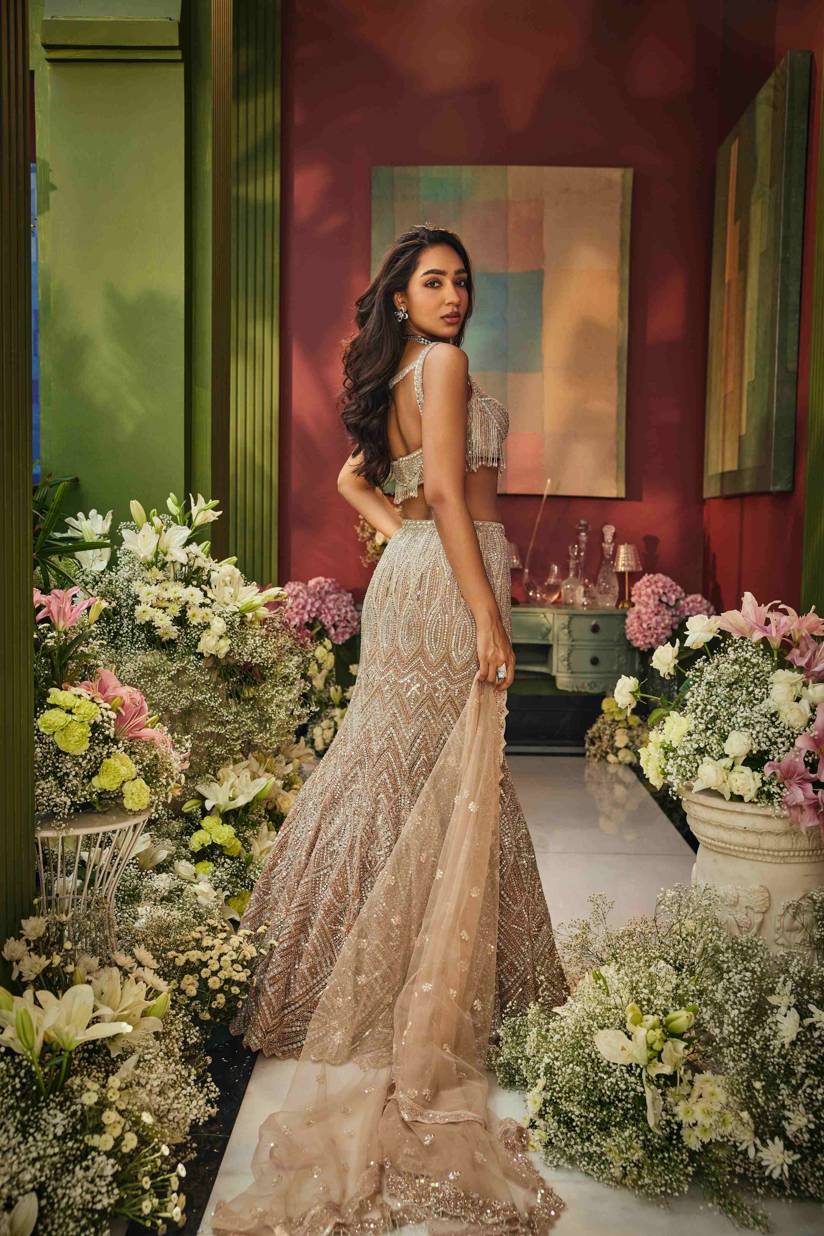Rose gold fishcut lehenga