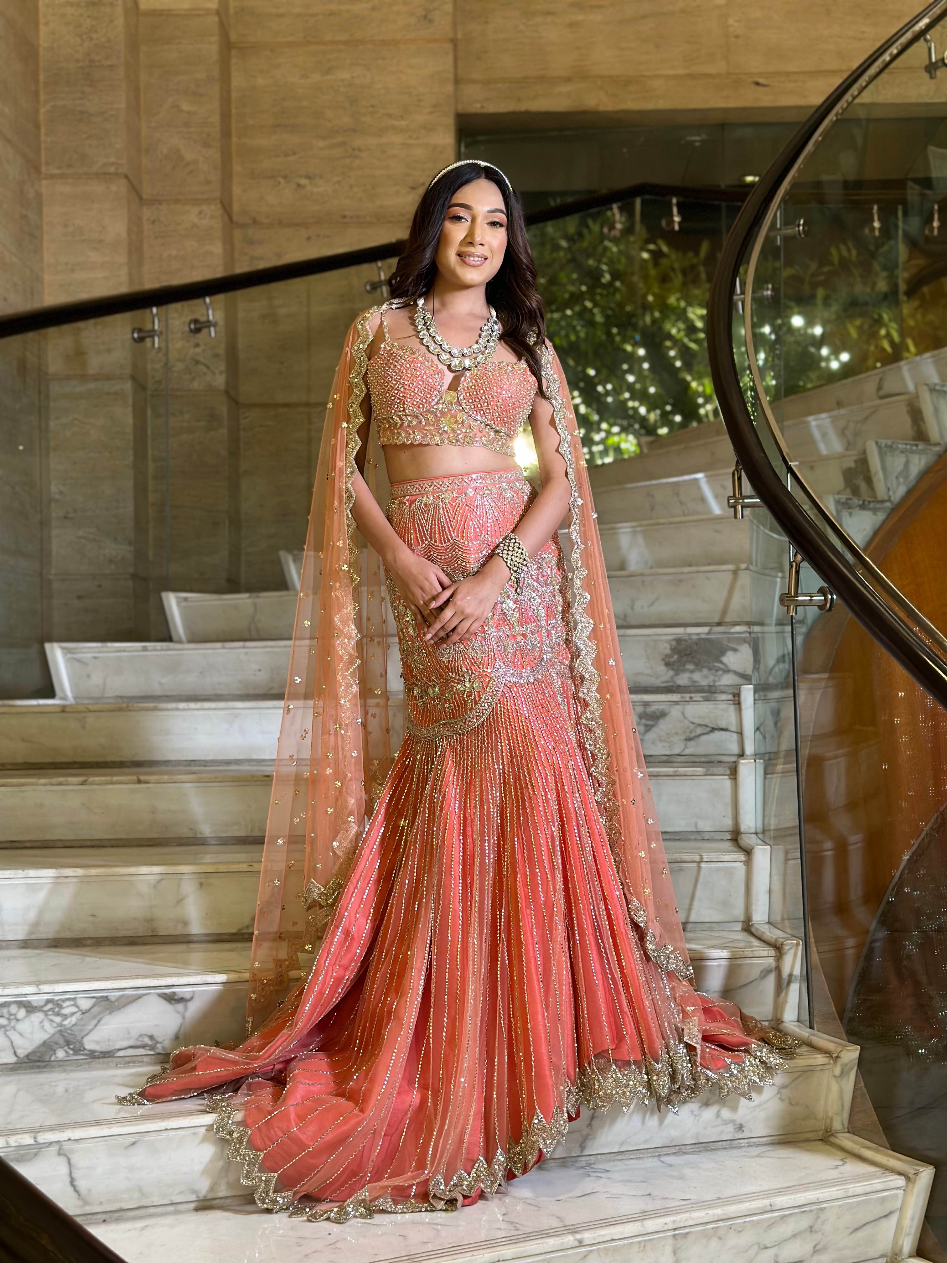 Coral Fishcut Lehenga