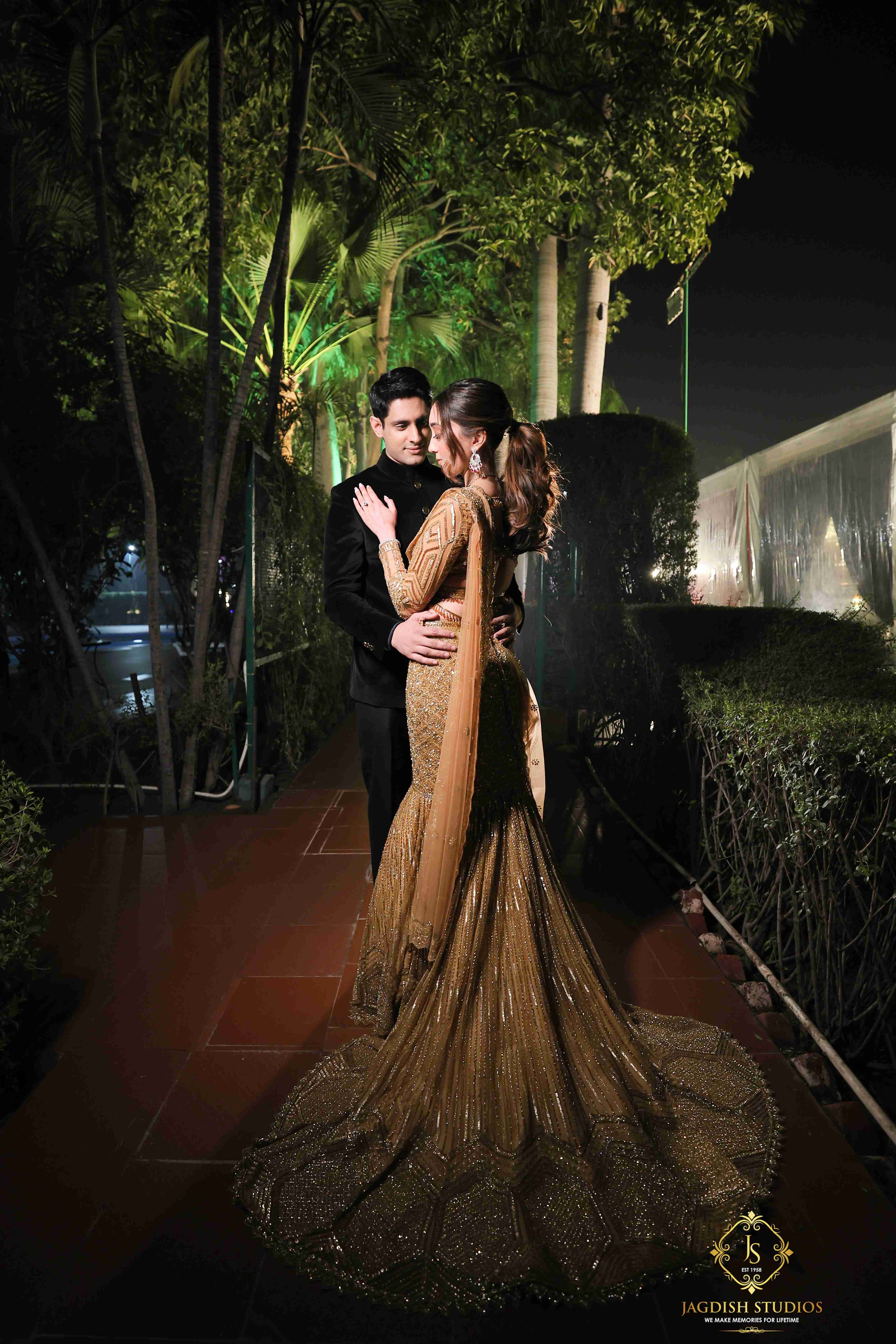 Gold Fishcut Lehenga with trail